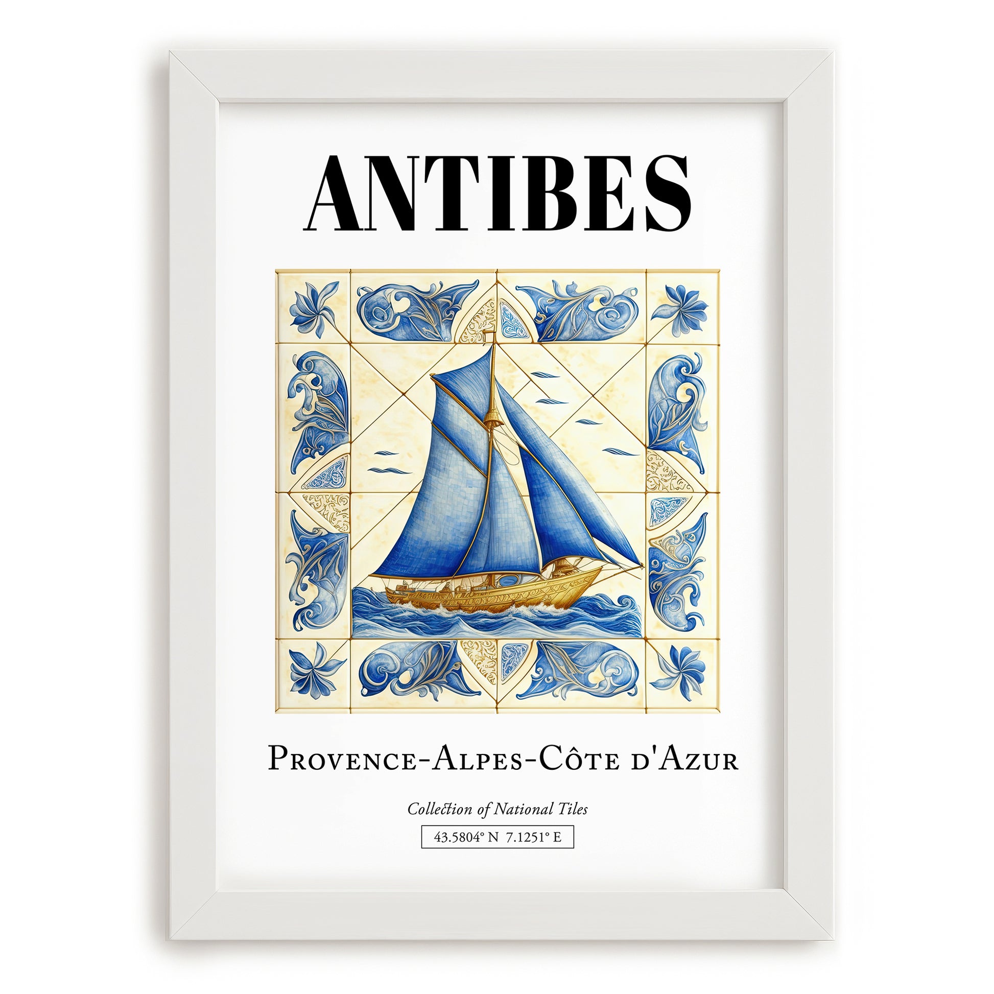 Antibes, France – Travel Wall Art, placed in minimal white frame