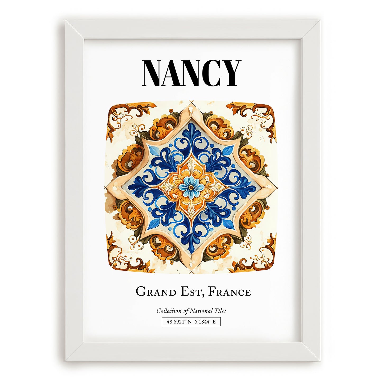 Nancy, France – Travel Poster, placed in minimal white frame