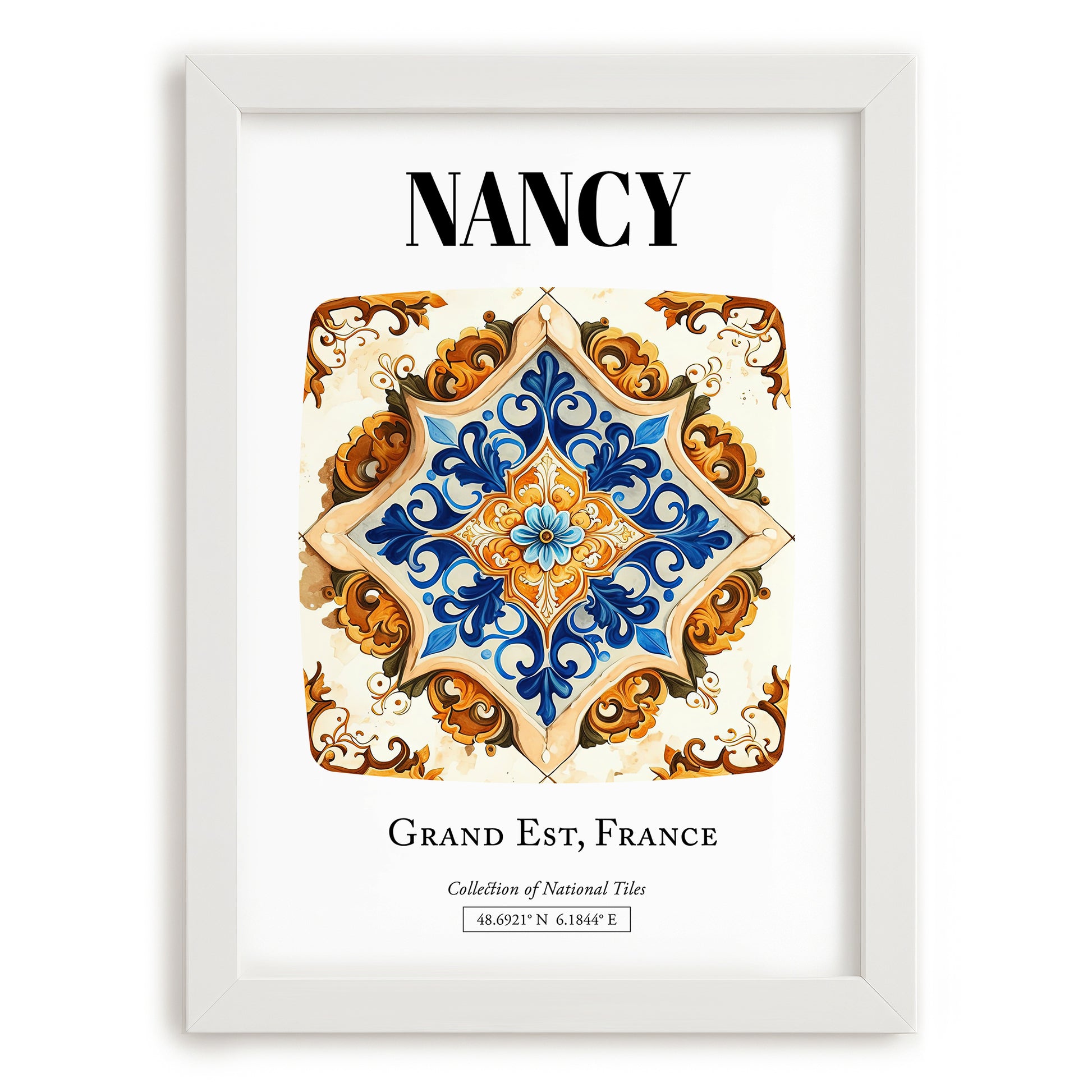 Nancy, France – Travel Poster, placed in minimal white frame