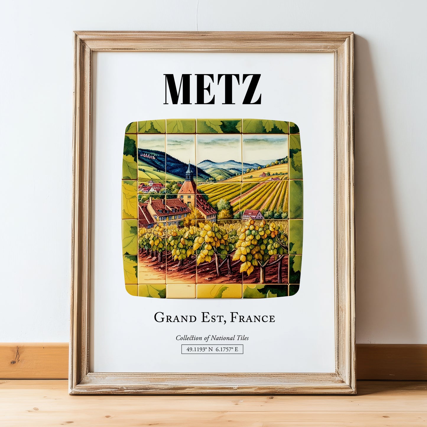 Metz, France – Travel Wall Art, in wooden frame leaning on the floor