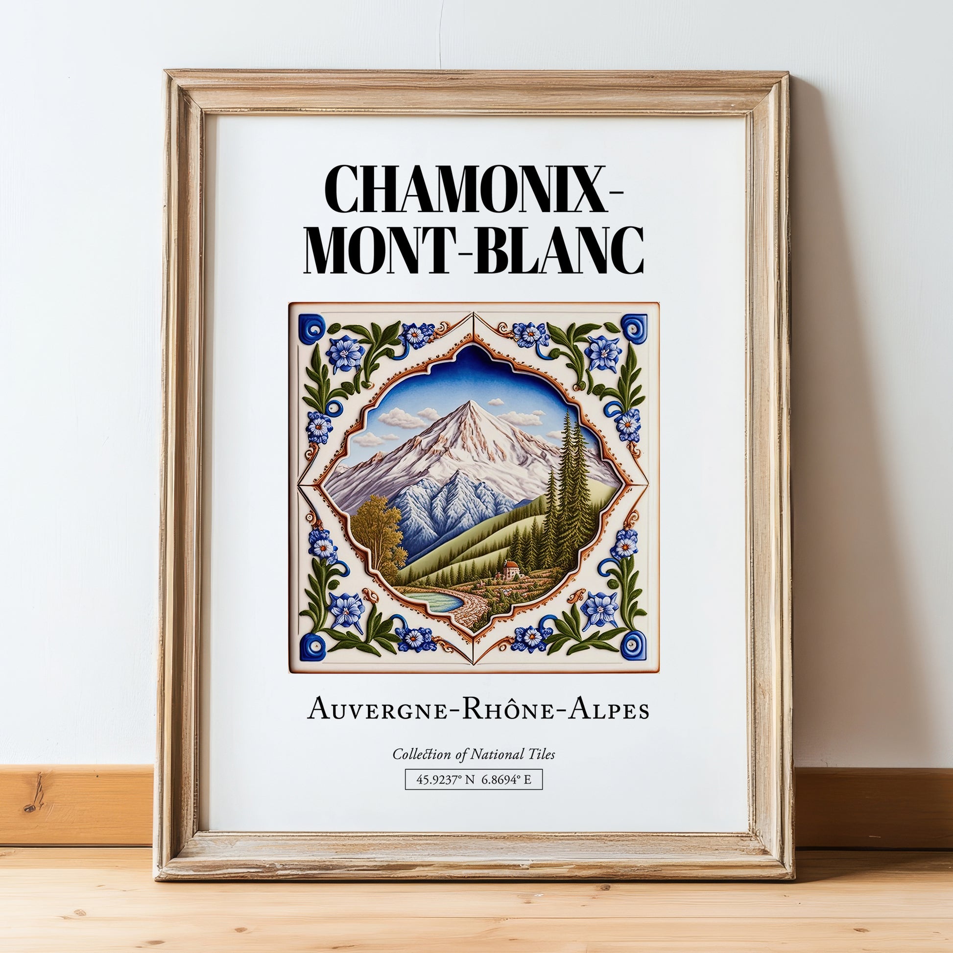 Chamonix-mont-blanc, France – Travel Wall Art, in wooden frame leaning on the floor