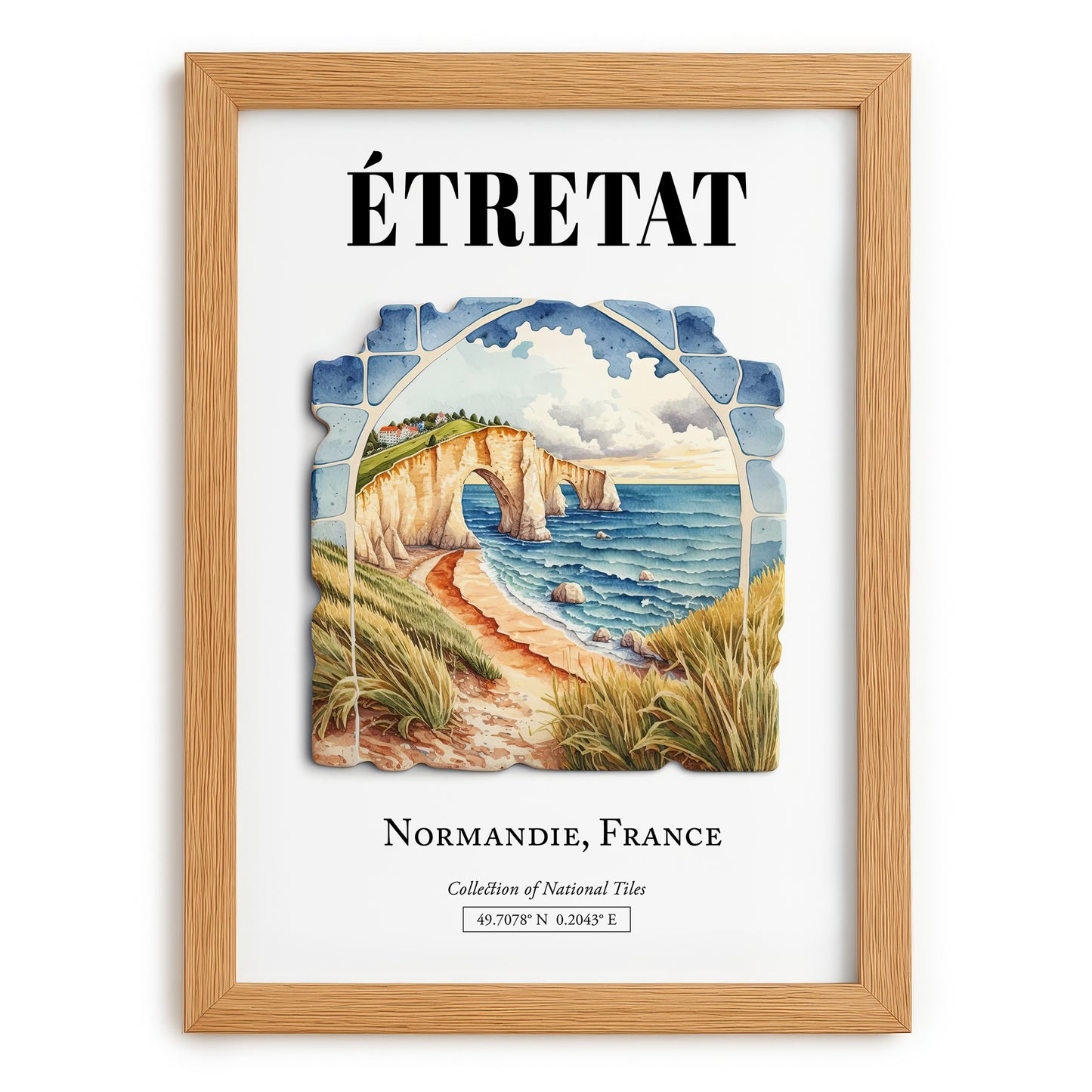 Étretat, France – Minimalist Travel Print, set in oak frame