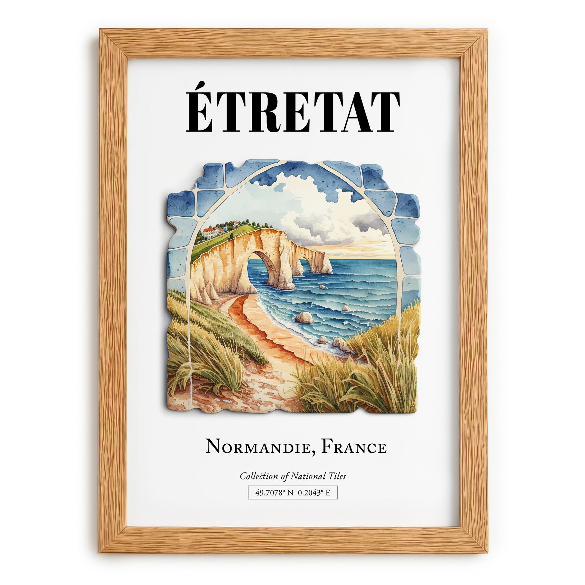 Étretat, France – Minimalist Travel Print, set in oak frame