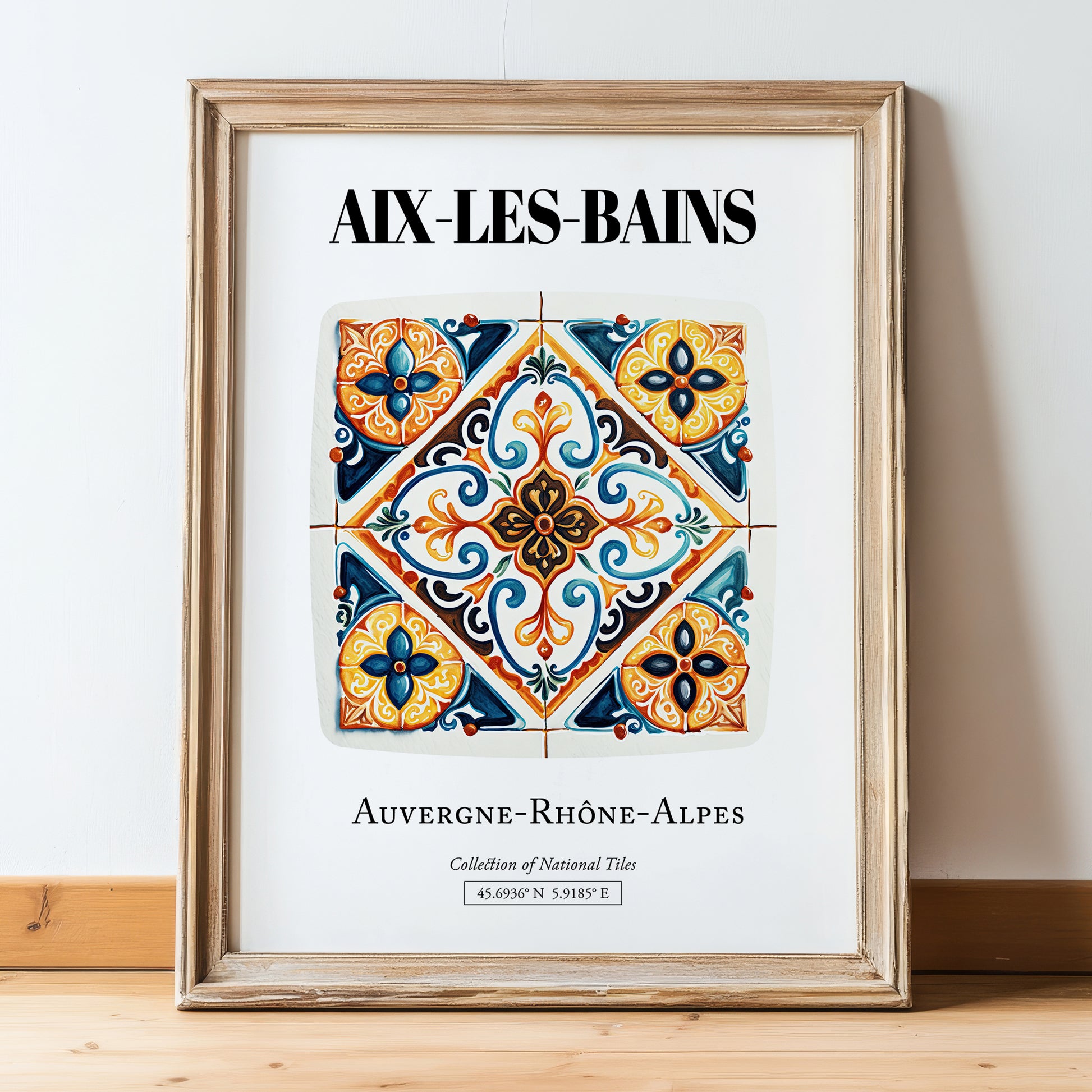 Aix-les-bains, France – Travel Print, in wooden frame leaning on the floor