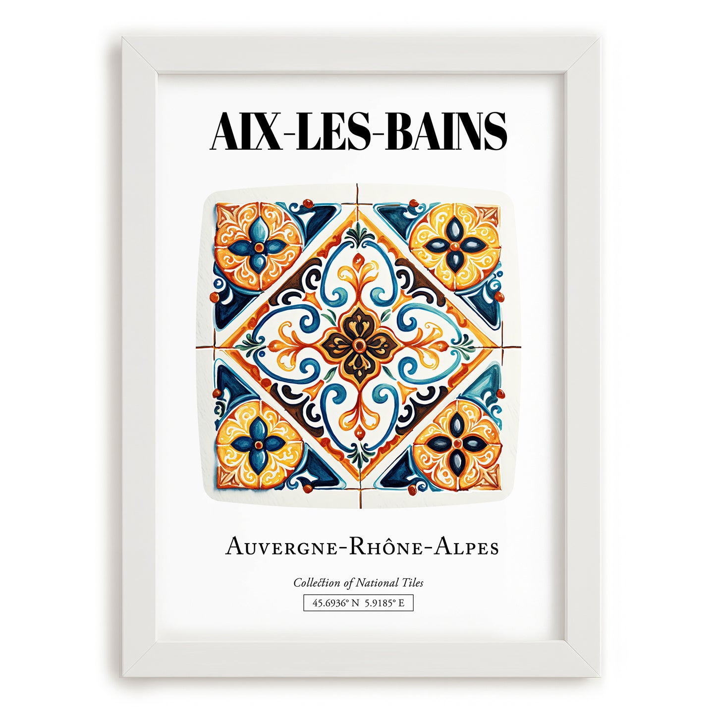 Aix-les-bains, France – Travel Print, placed in minimal white frame