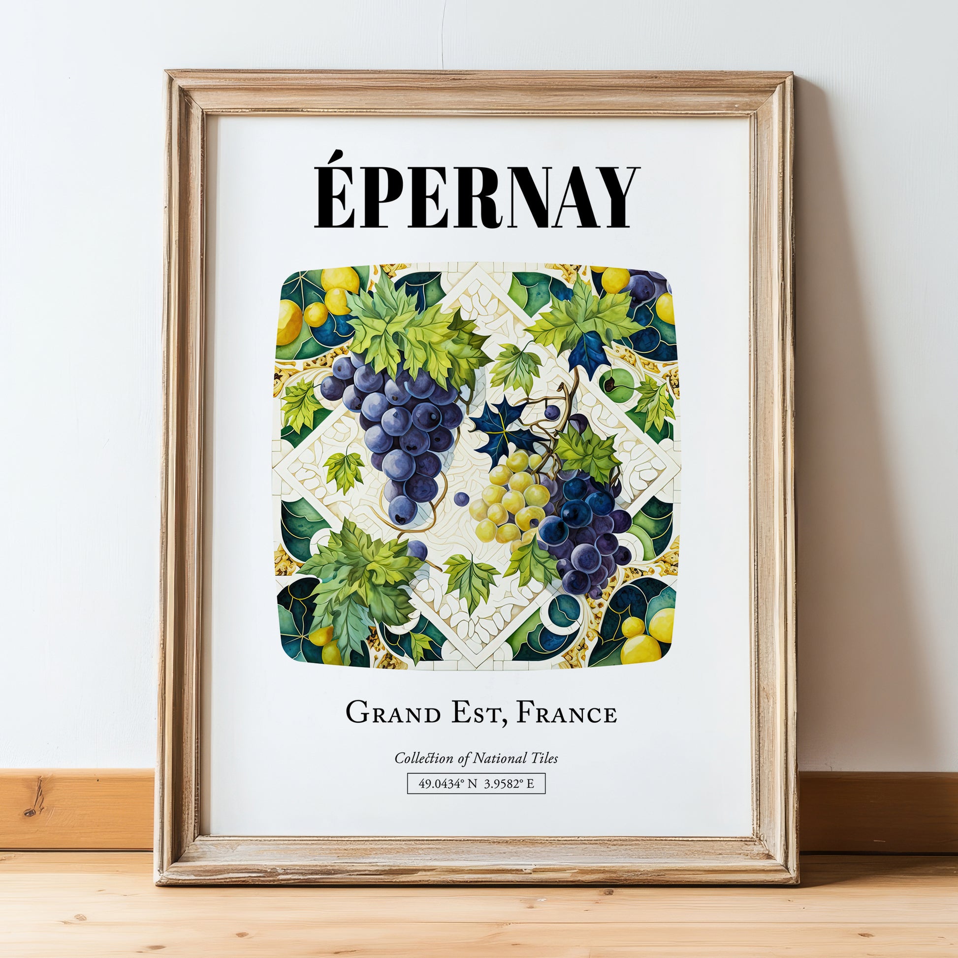 Épernay, France – Travel Print, in wooden frame leaning on the floor