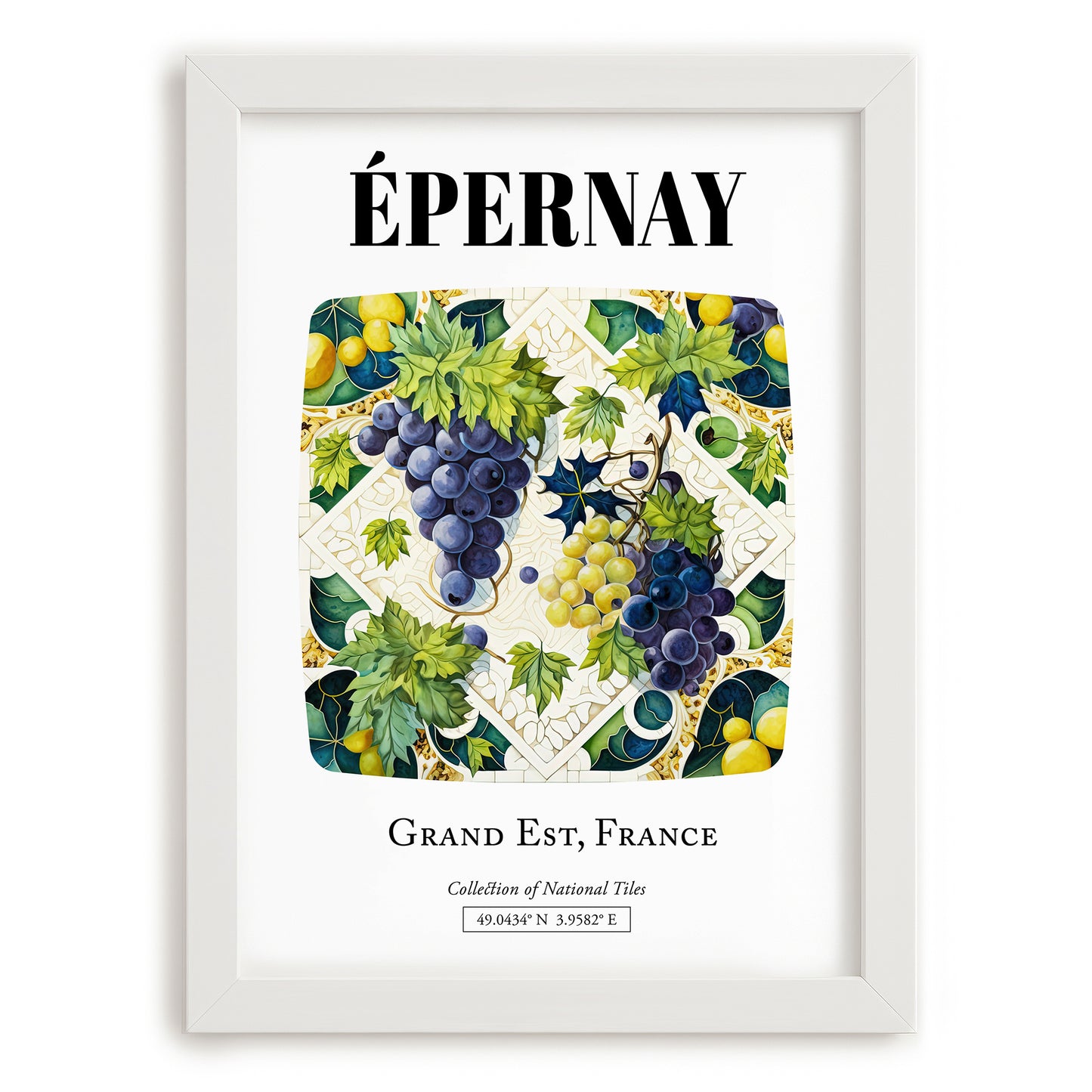 Épernay, France – Travel Print, placed in minimal white frame