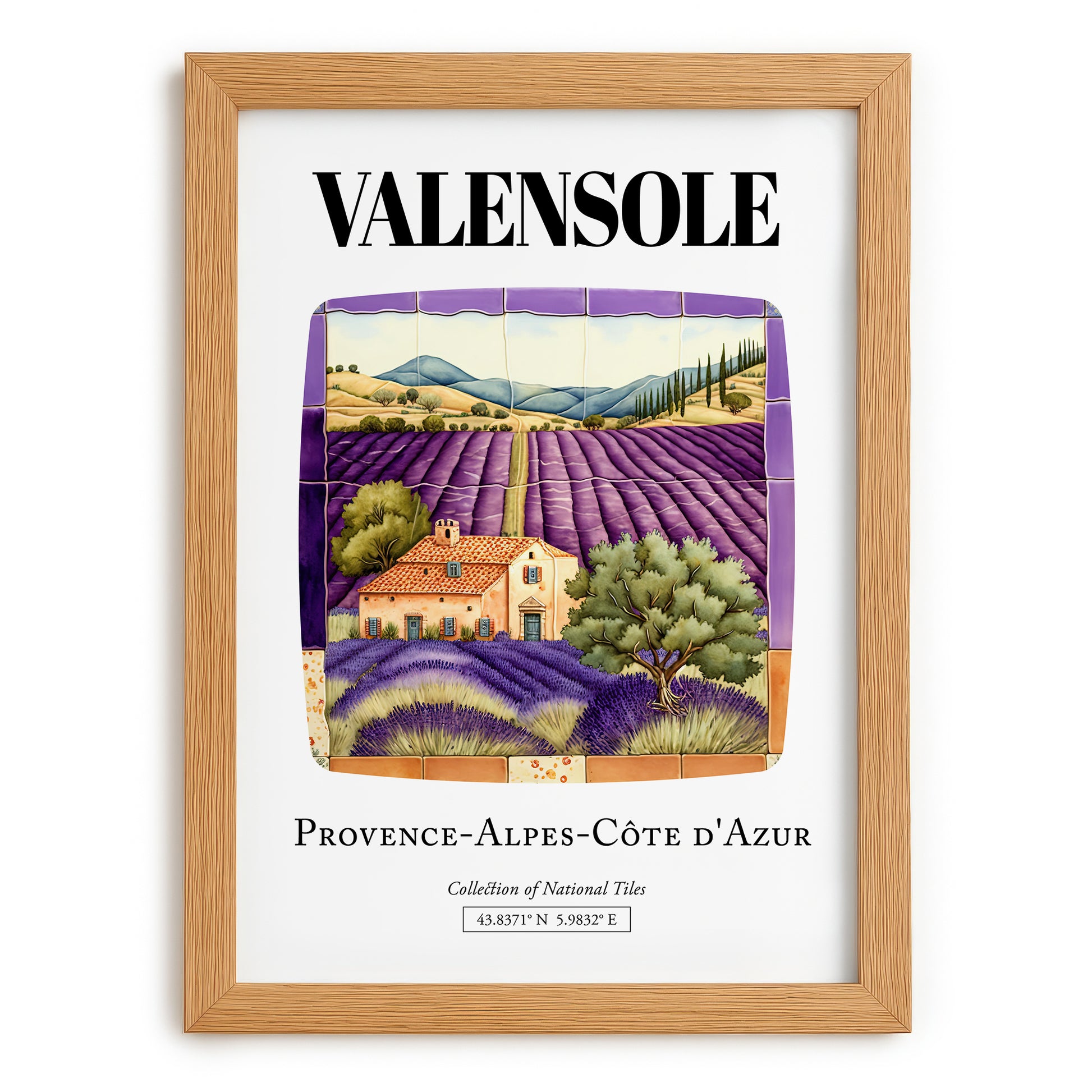 Valensole, France – Illustrated Travel Poster, set in oak frame
