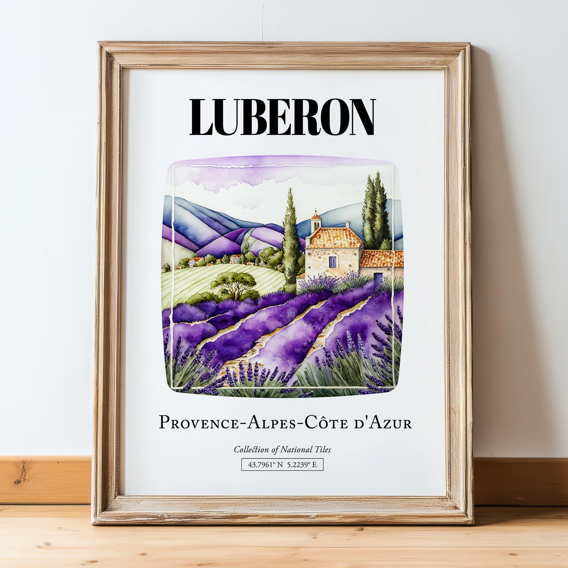 Luberon, France – Travel Print, in wooden frame leaning on the floor