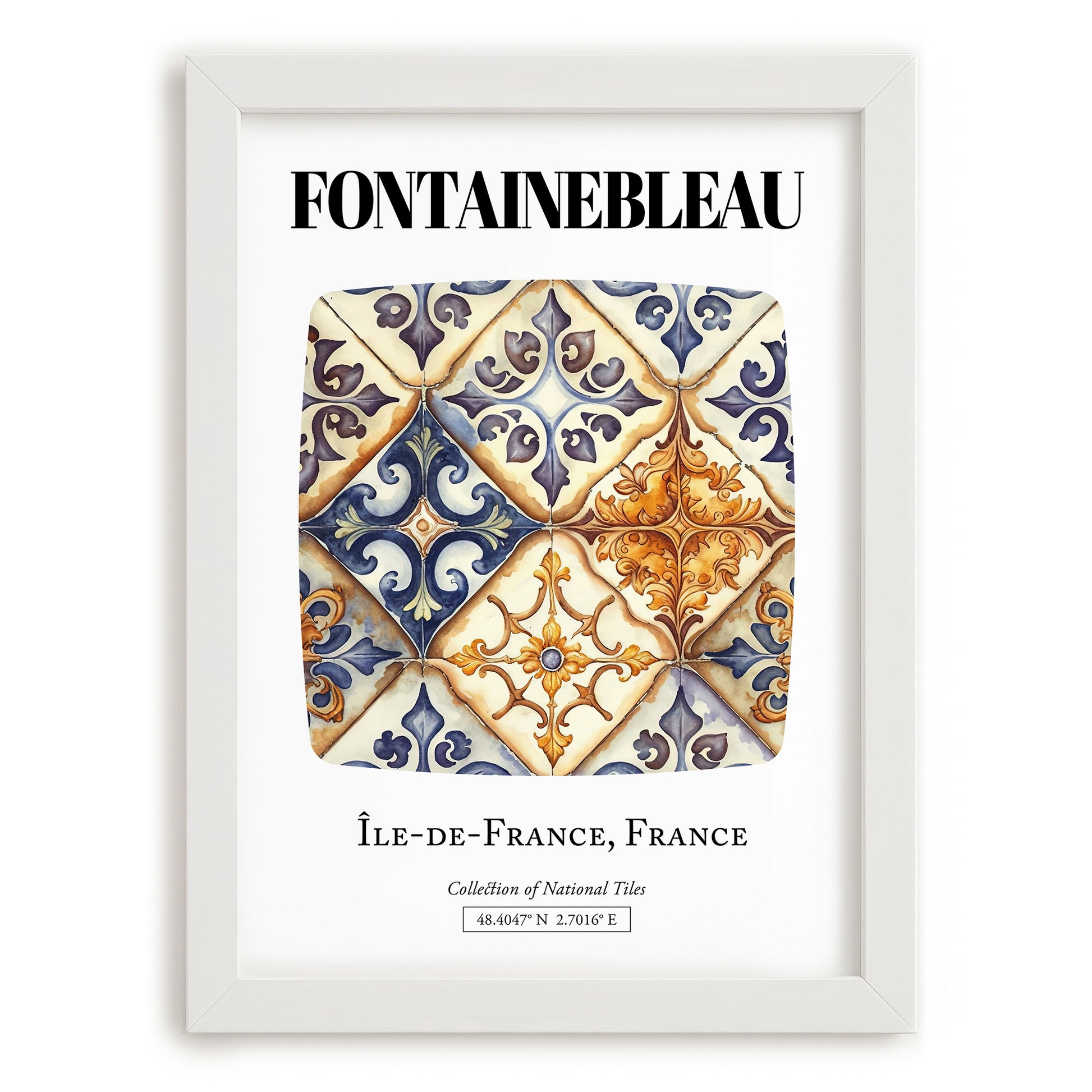 Fontainebleau, France – Tourist Destination Poster, placed in minimal white frame