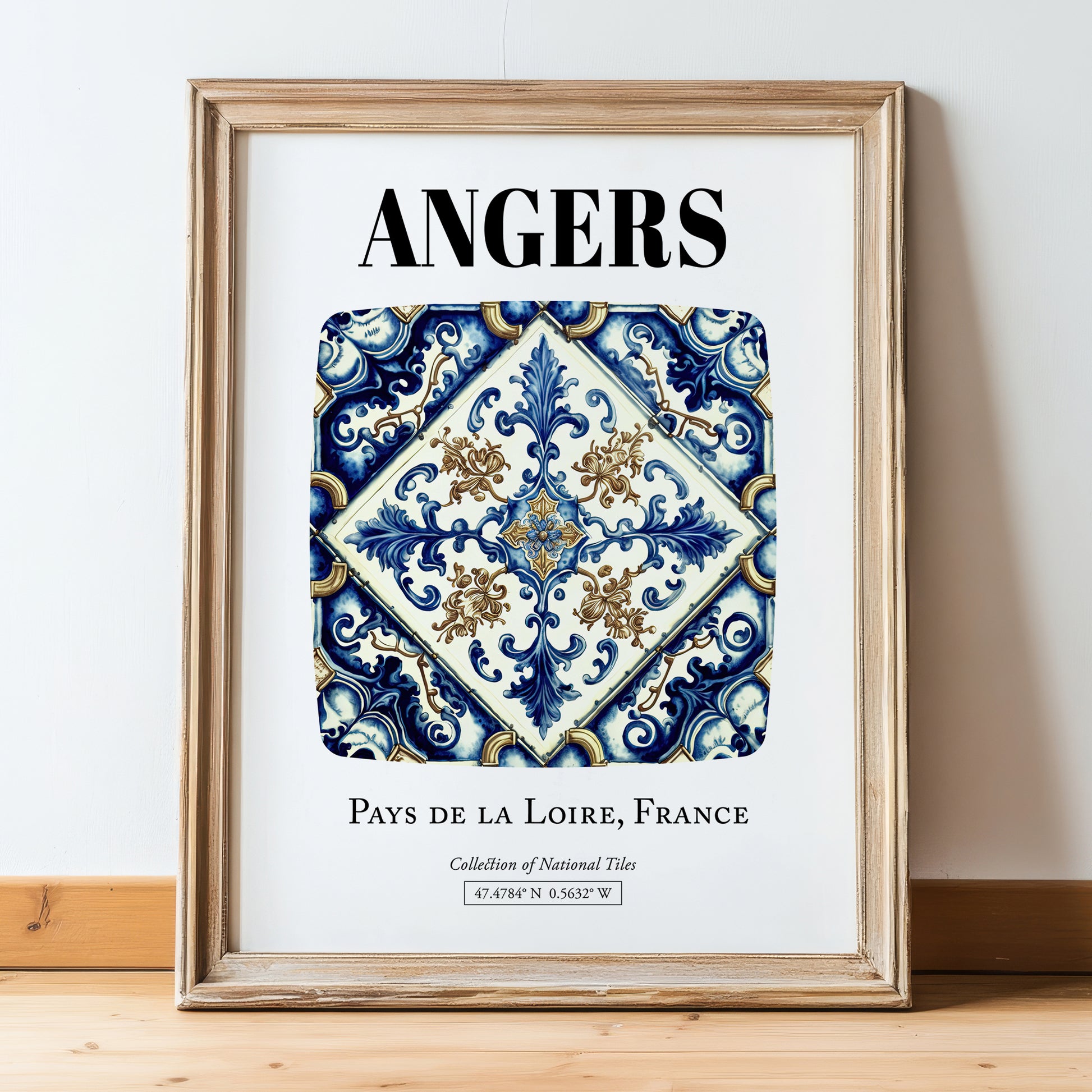 Angers, France – Travel Wall Decor, in wooden frame leaning on the floor