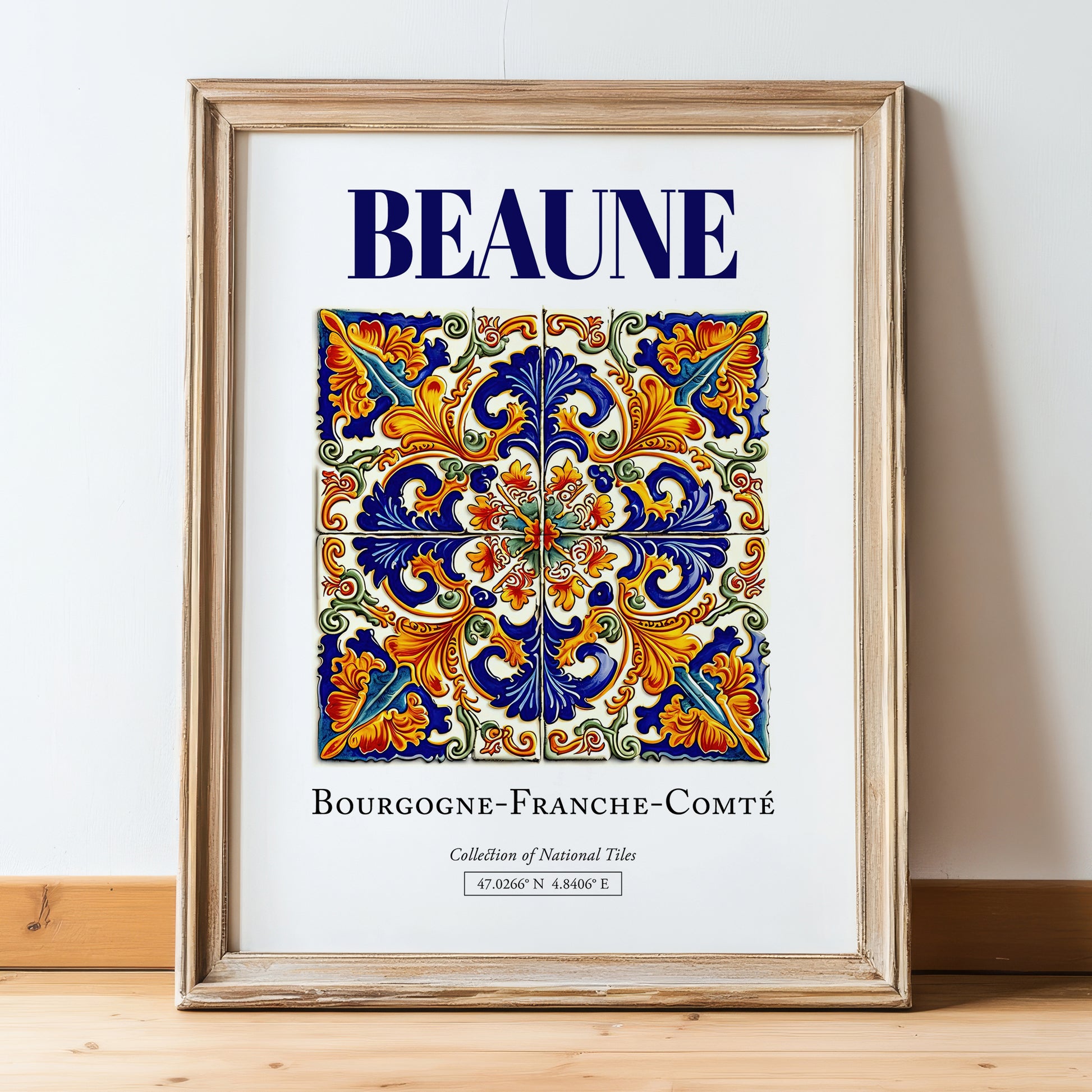 Beaune, France – Travel Wall Art, in wooden frame leaning on the floor