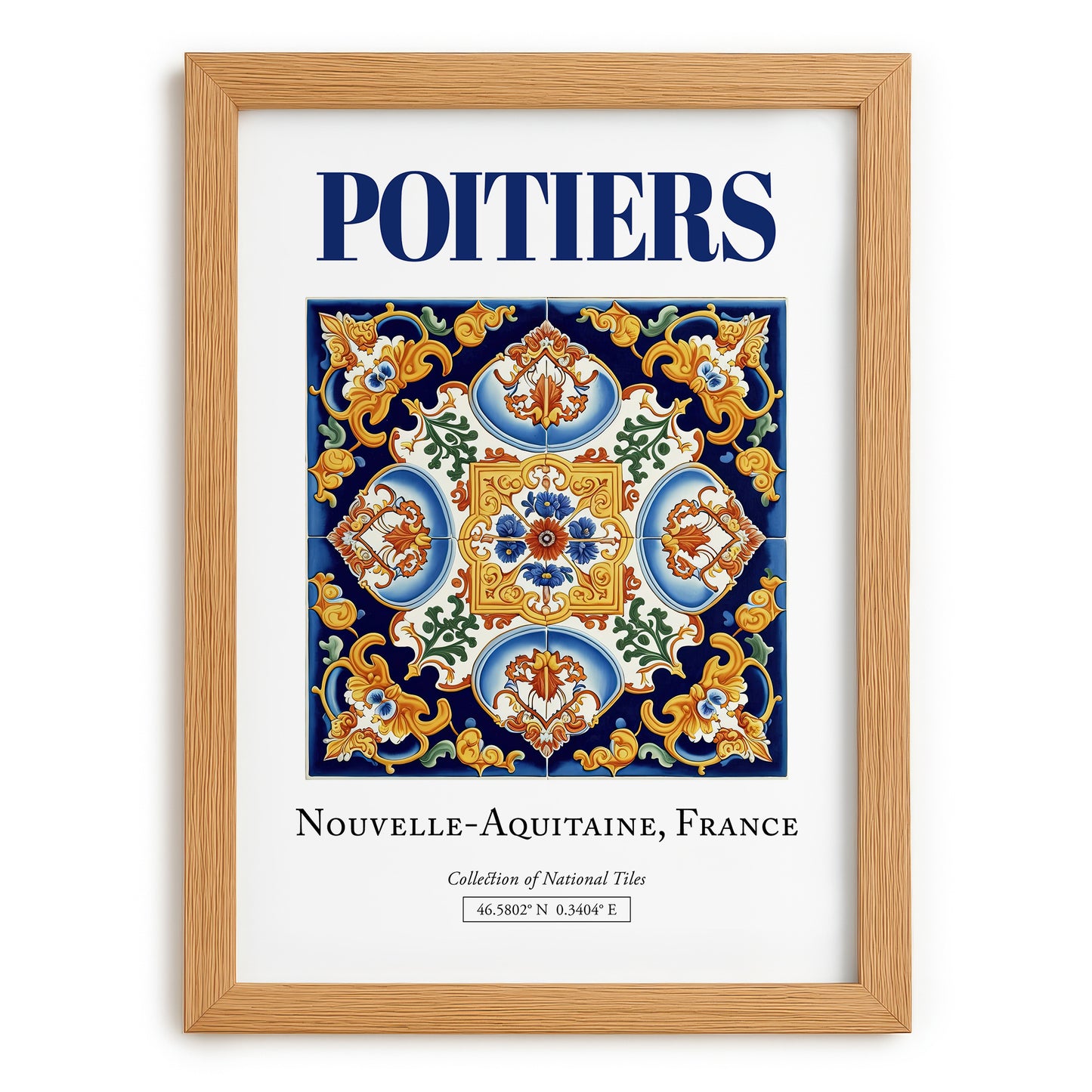 Poitiers, France – Travel Poster, set in oak frame