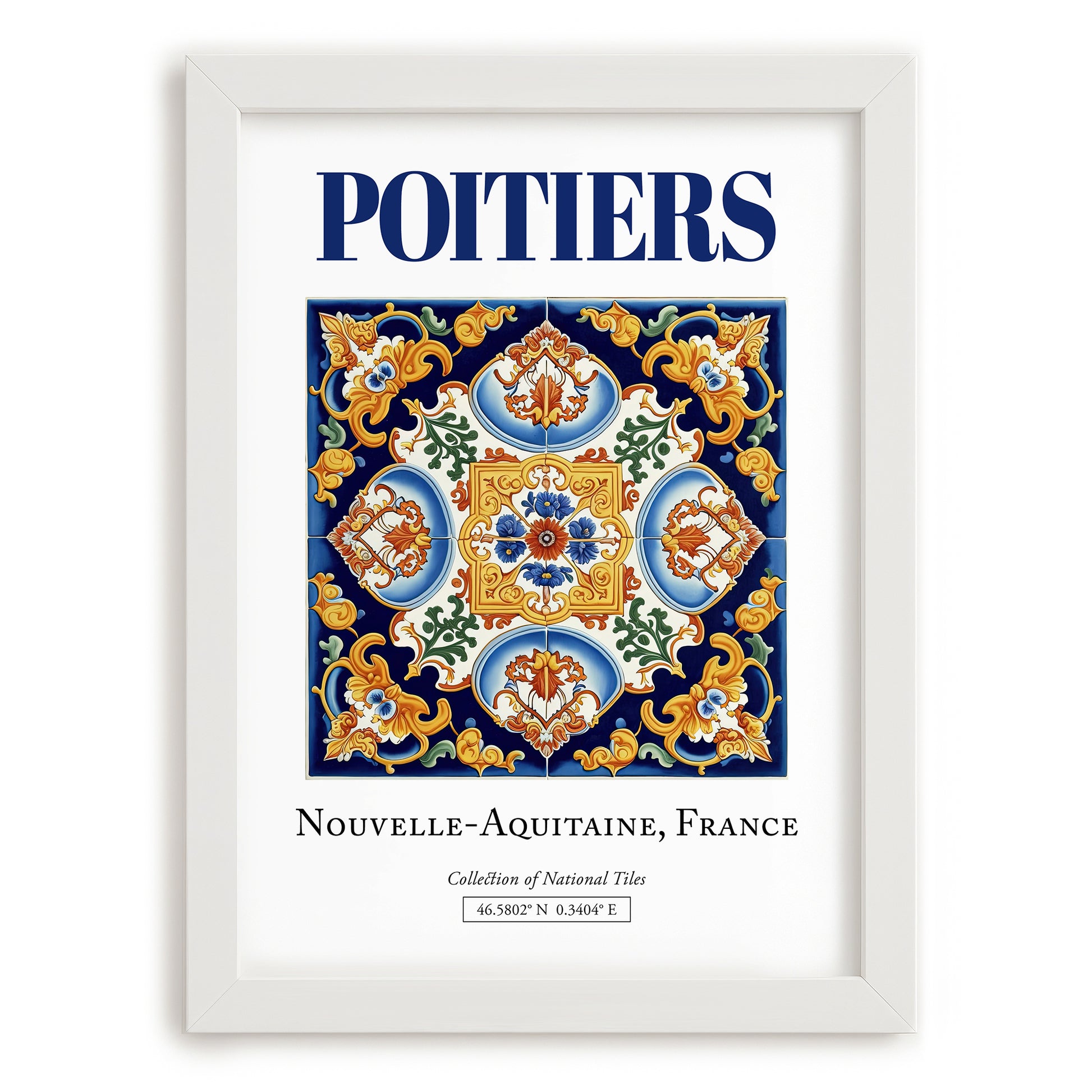 Poitiers, France – Travel Poster, placed in minimal white frame
