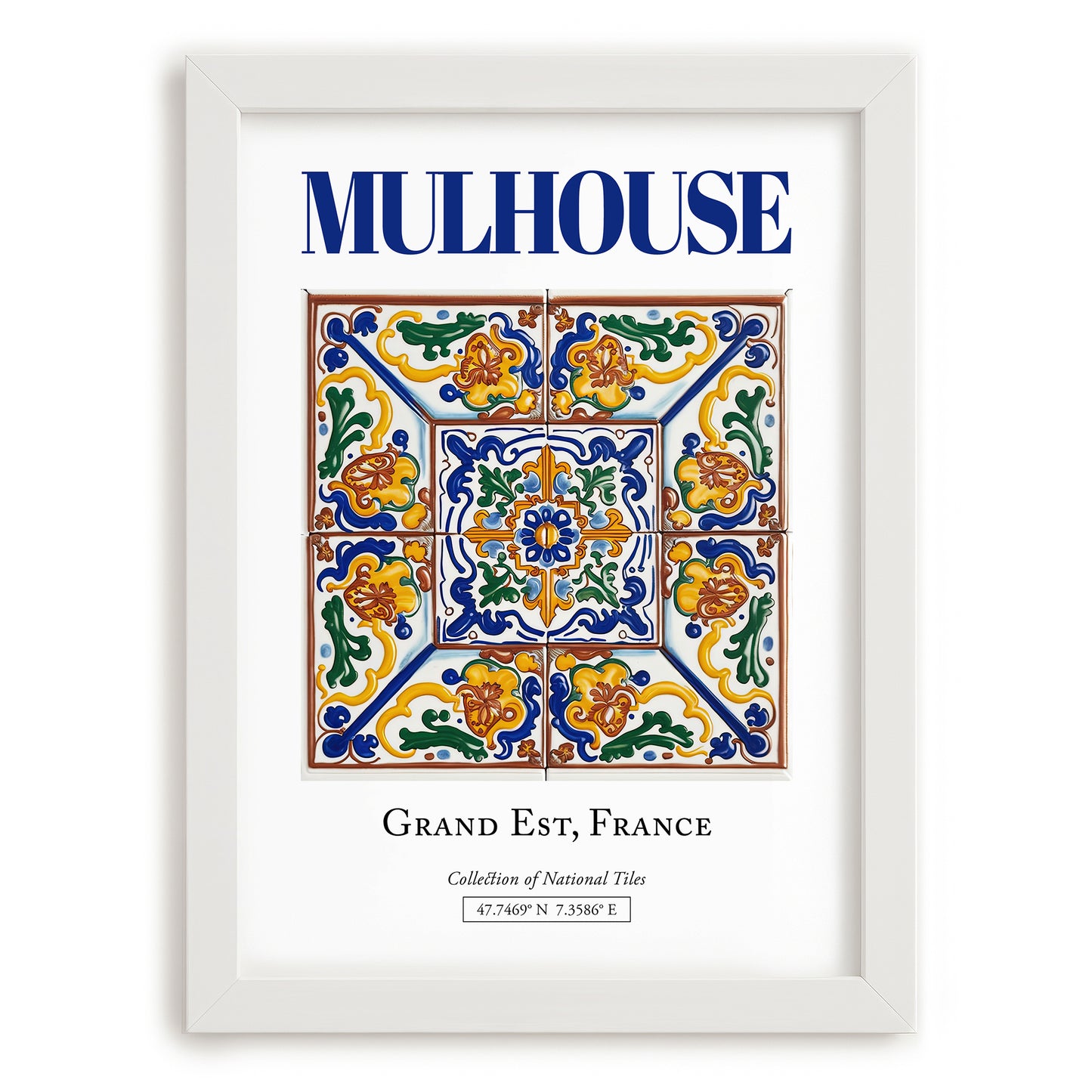 Mulhouse, France – Travel Poster, placed in minimal white frame