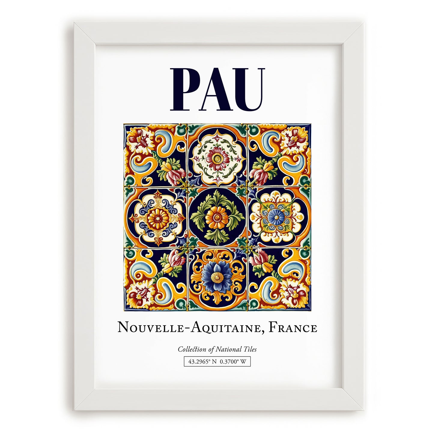 Pau, France – Wanderlust Wall Decor, placed in minimal white frame