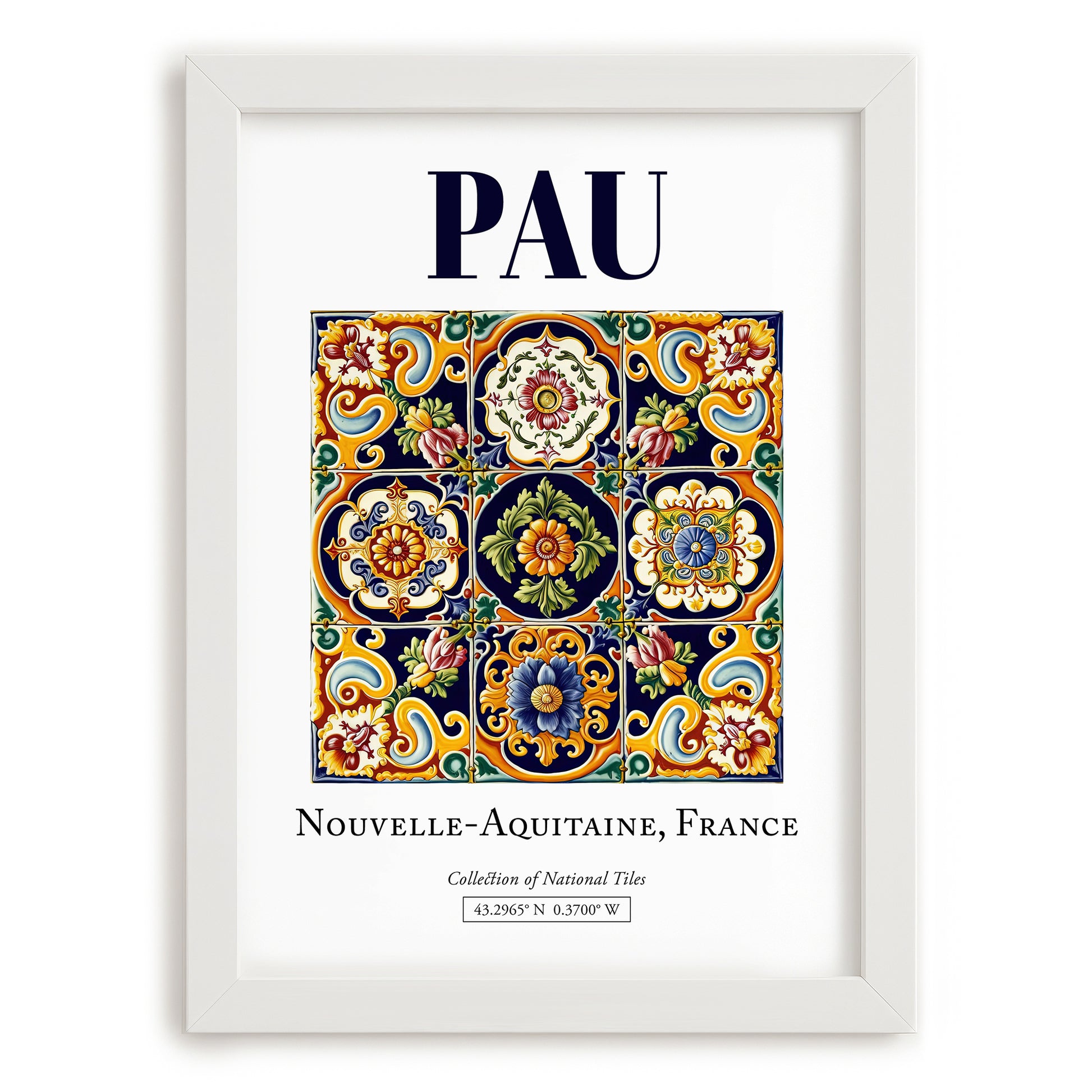 Pau, France – Wanderlust Wall Decor, placed in minimal white frame