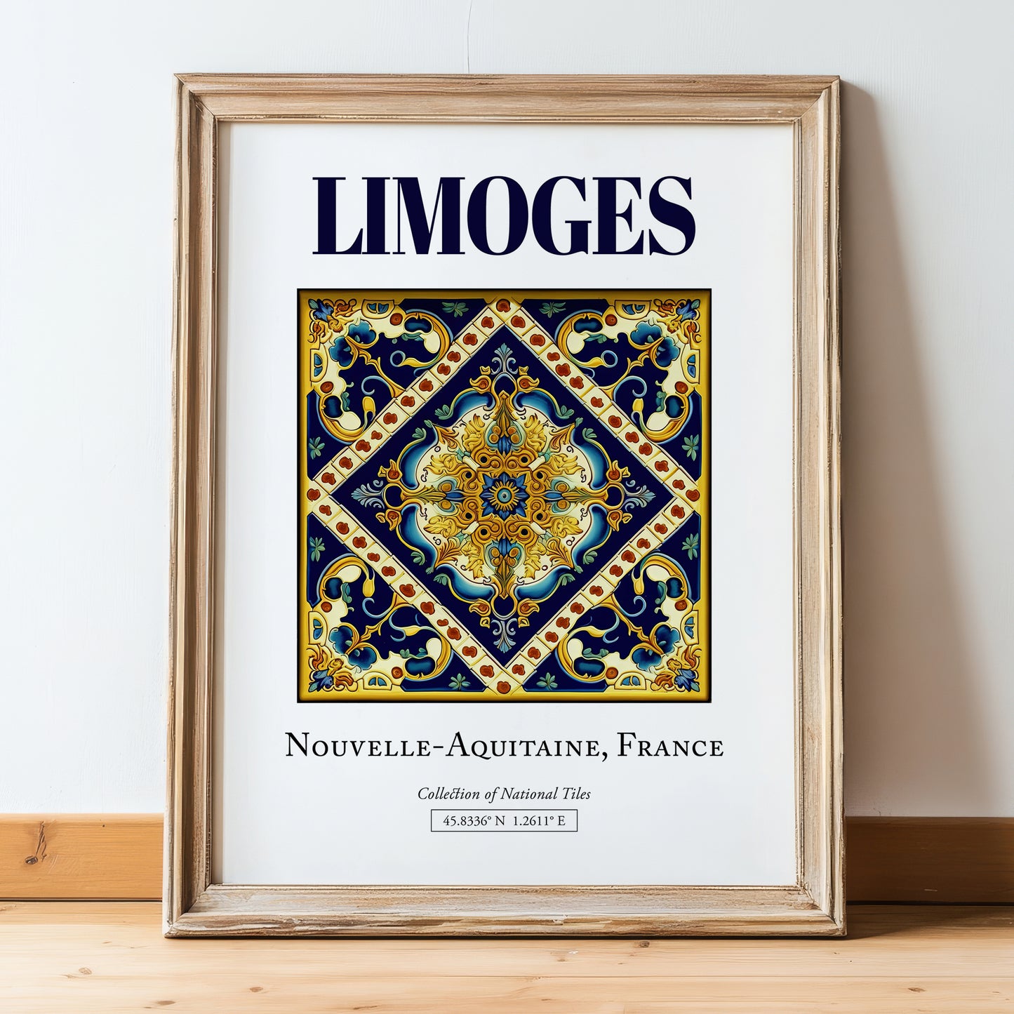 Limoges, France – Tourist Destination Poster, in wooden frame leaning on the floor