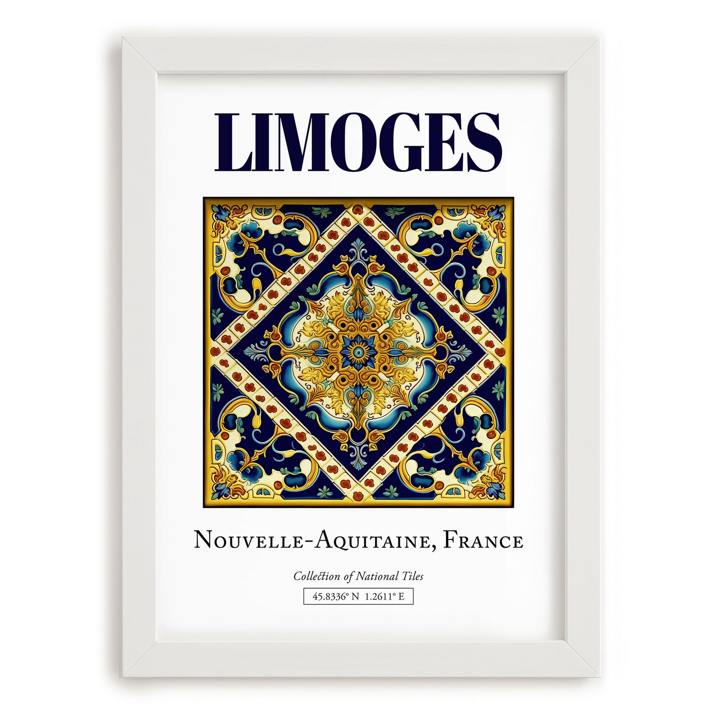 Limoges, France – Tourist Destination Poster, placed in minimal white frame