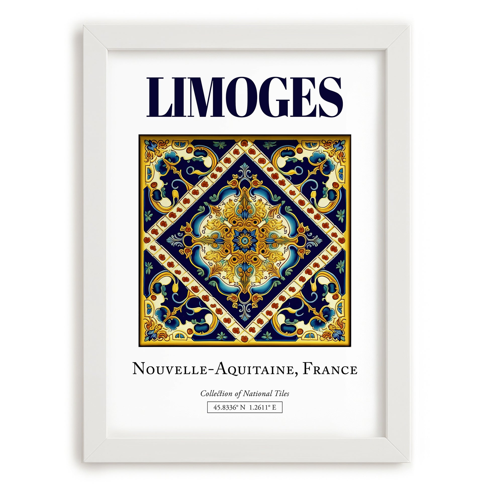 Limoges, France – Tourist Destination Poster, placed in minimal white frame