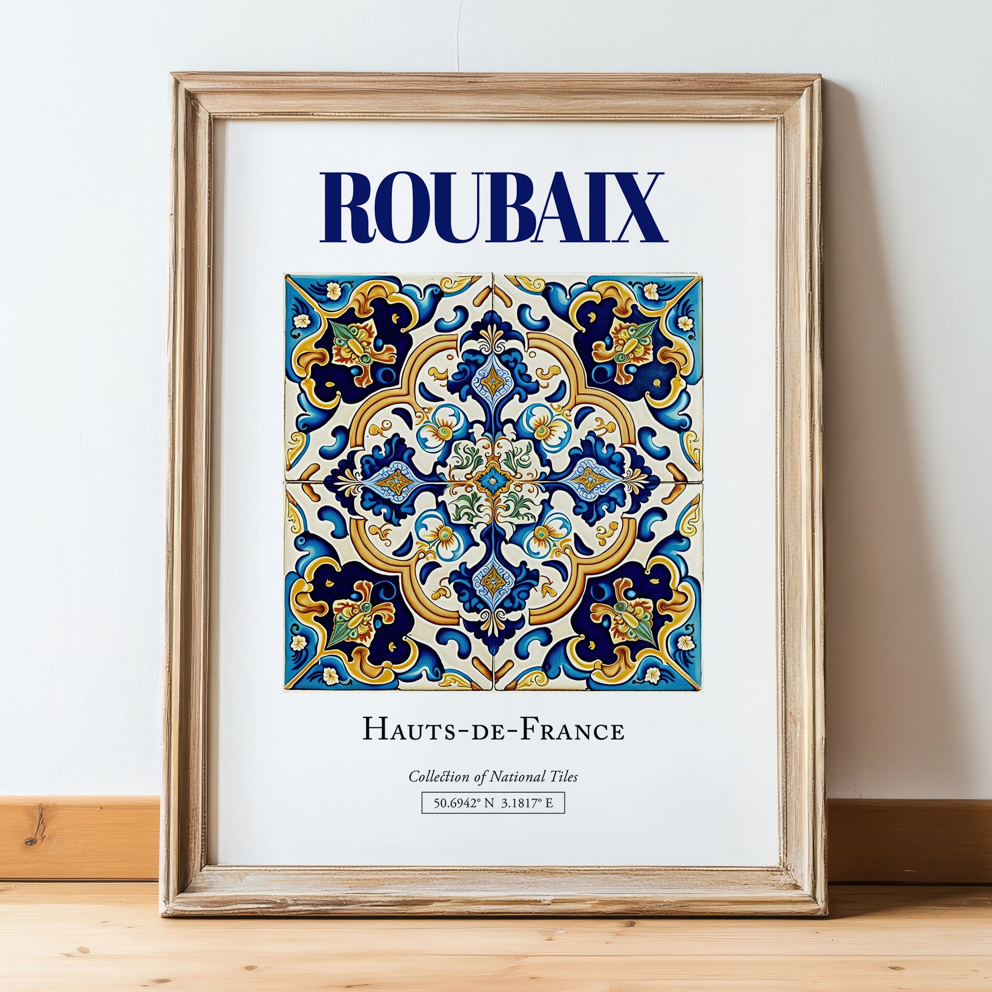 Roubaix, France – Dream Destination Decor, in wooden frame leaning on the floor