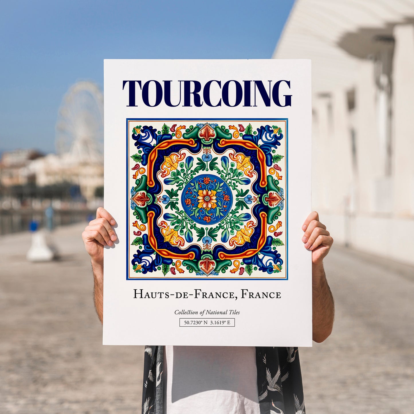 Tourcoing, France – Minimalist Travel Print, no-text version framed in wood