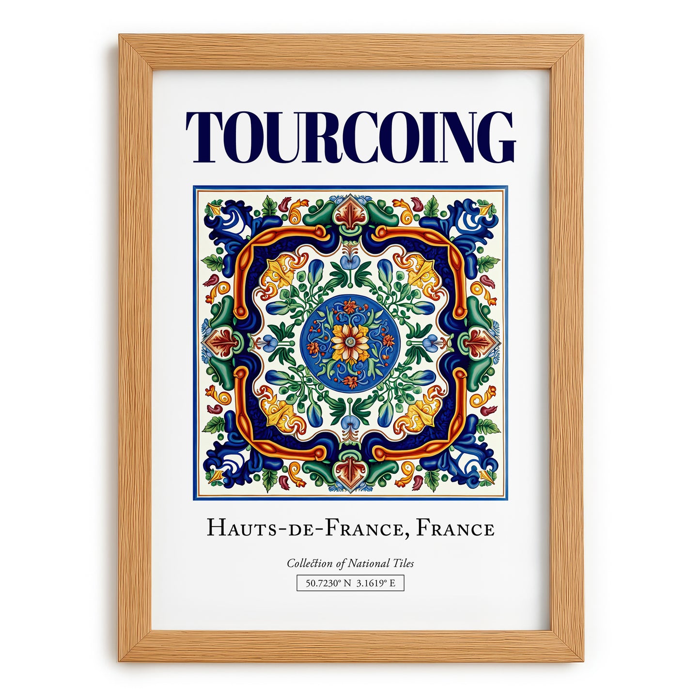 Tourcoing, France – Minimalist Travel Print, set in oak frame