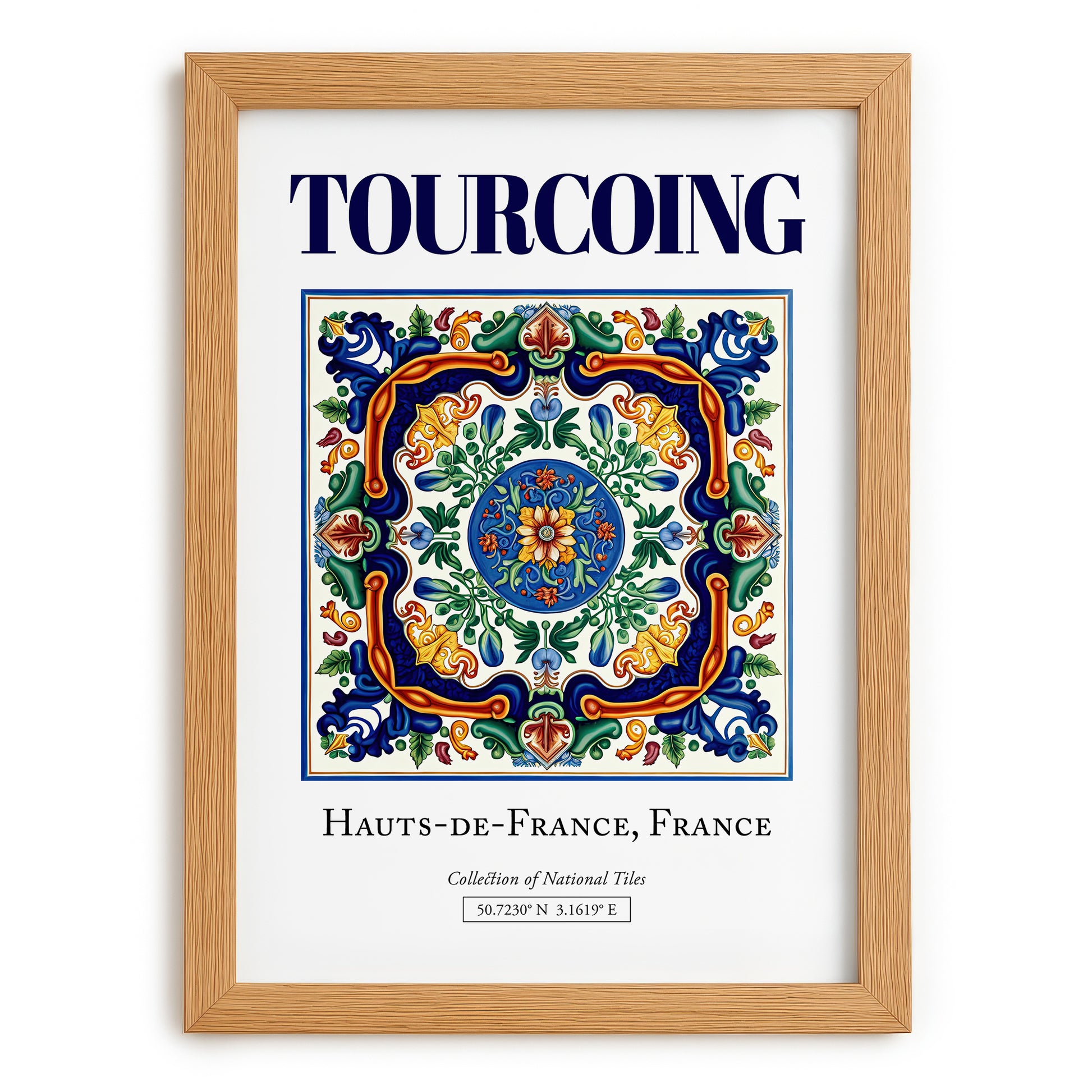 Tourcoing, France – Minimalist Travel Print, set in oak frame