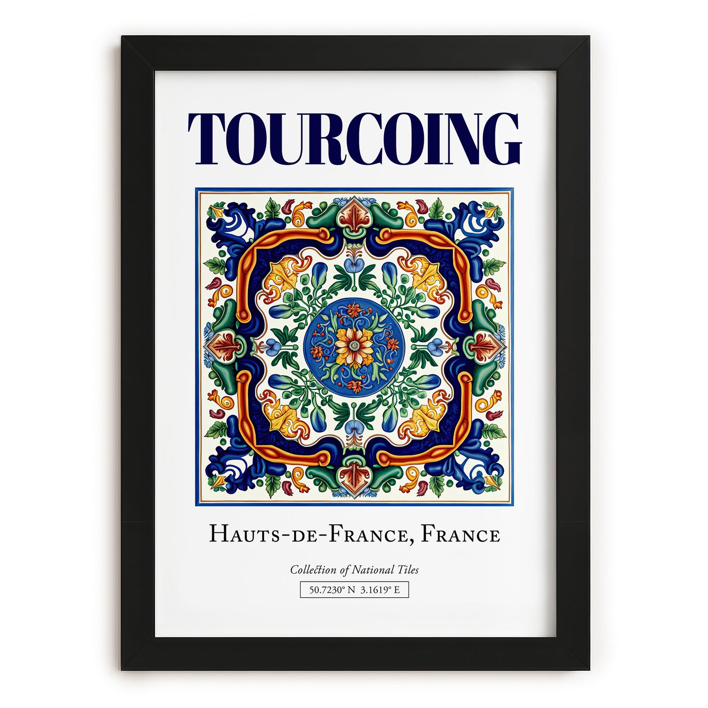 Tourcoing, France – Minimalist Travel Print, in sleek black frame