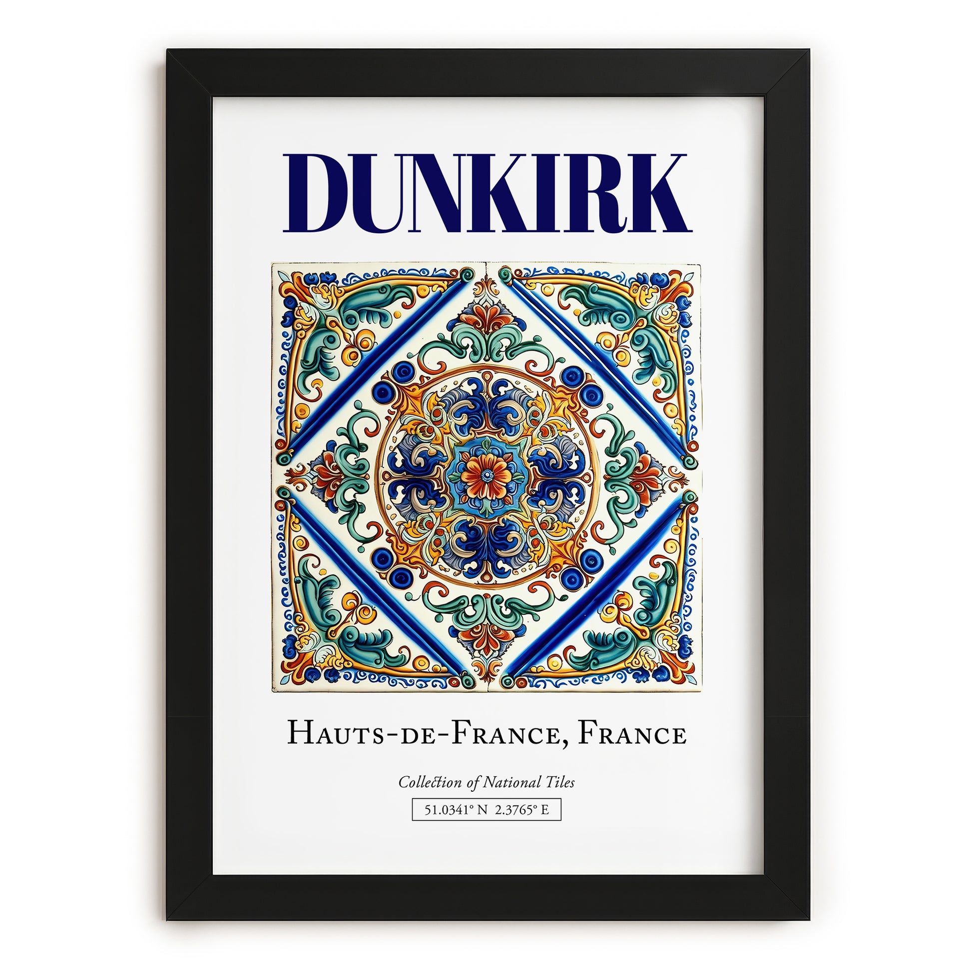 Dunkirk, France – Retro Travel Poster, in sleek black frame