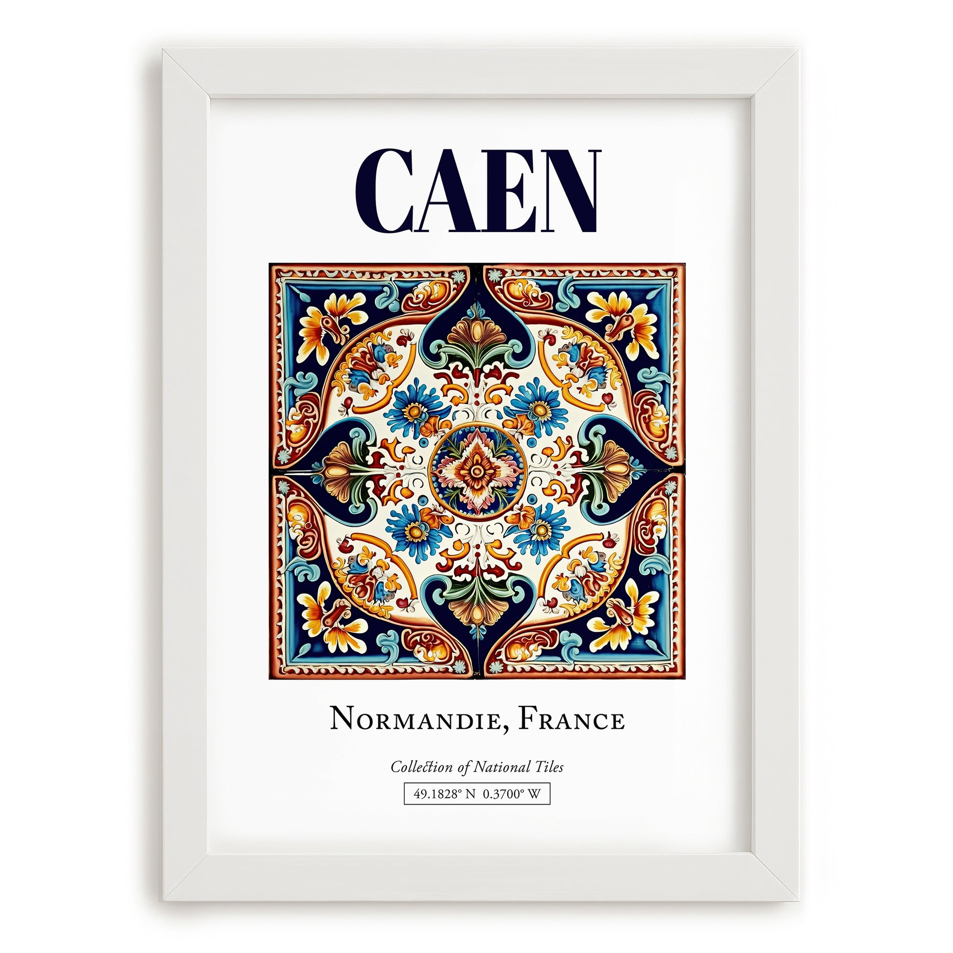 Caen, France – Travel Print, placed in minimal white frame