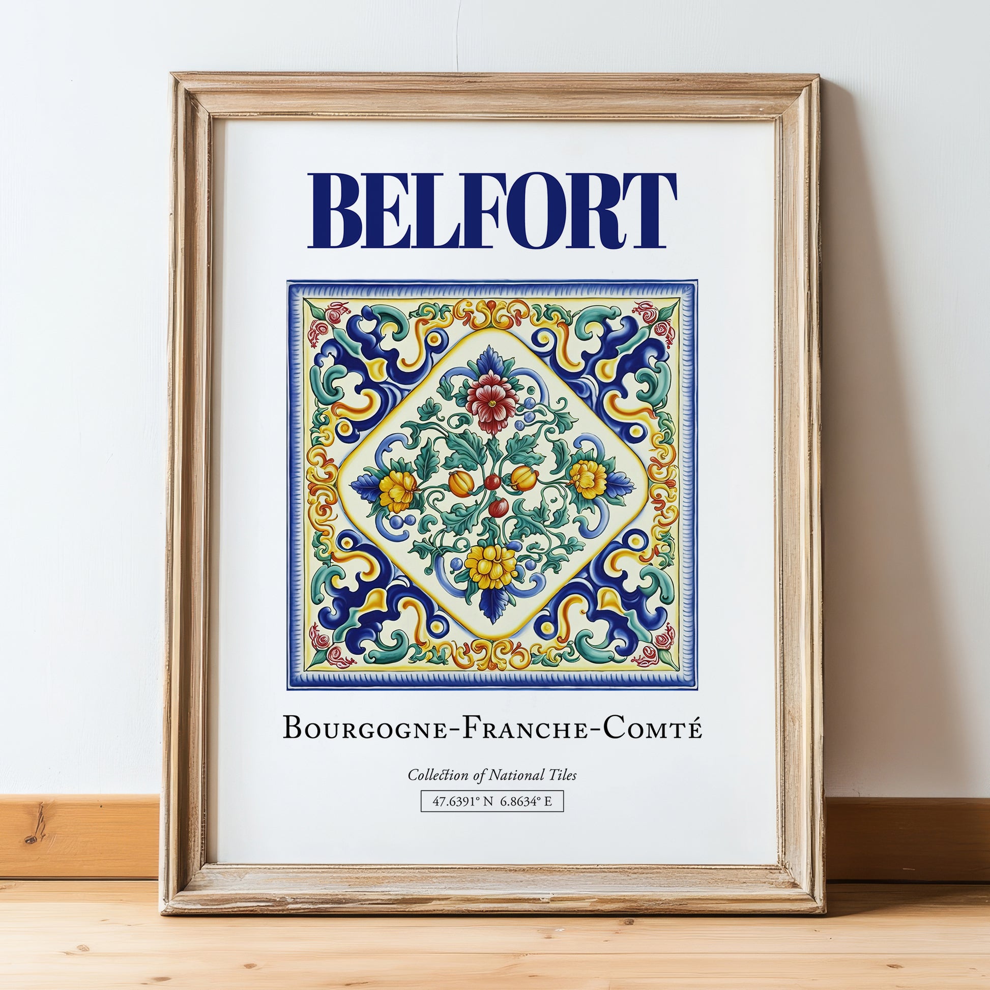 Belfort, France – Travel Poster, in wooden frame leaning on the floor