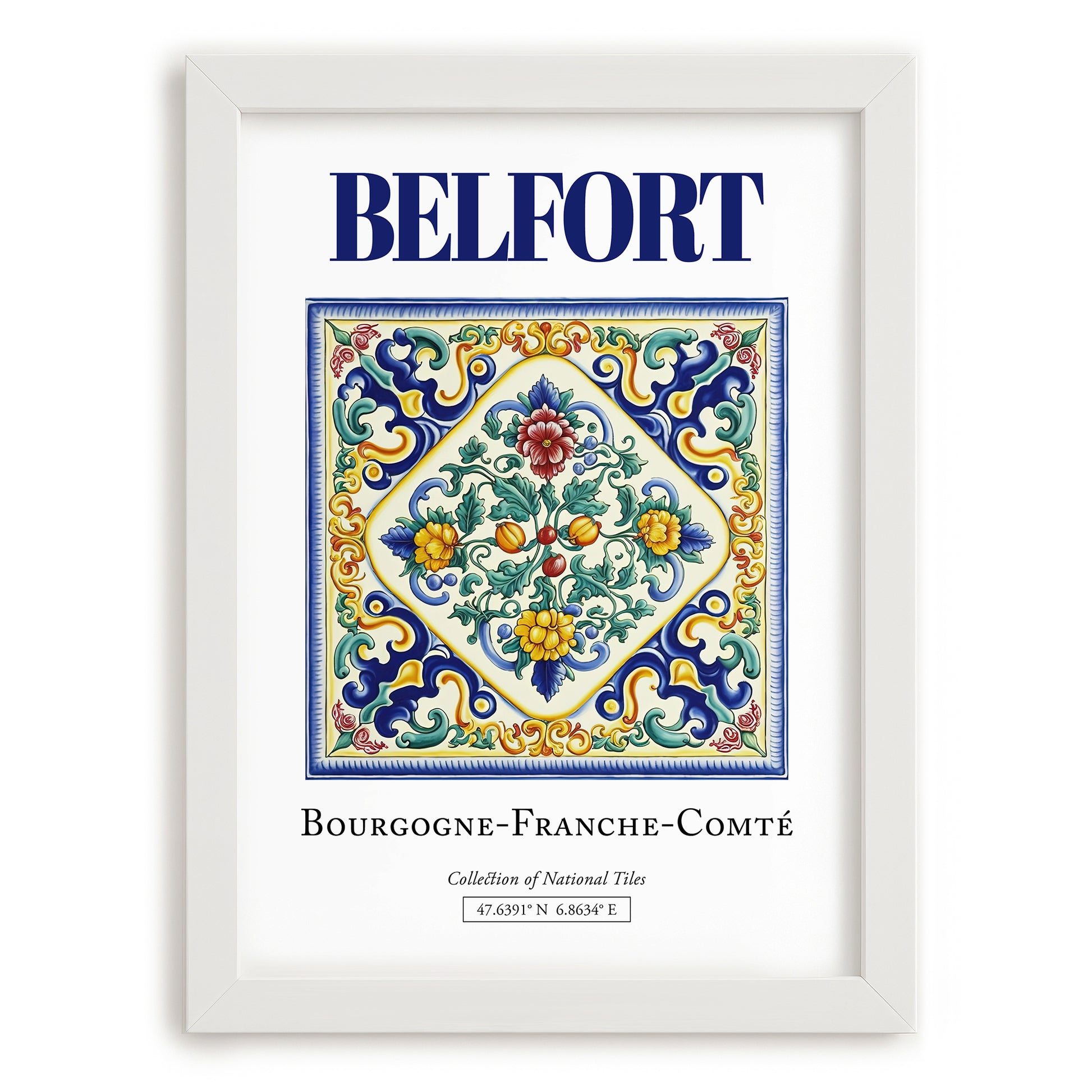 Belfort, France – Travel Poster, placed in minimal white frame