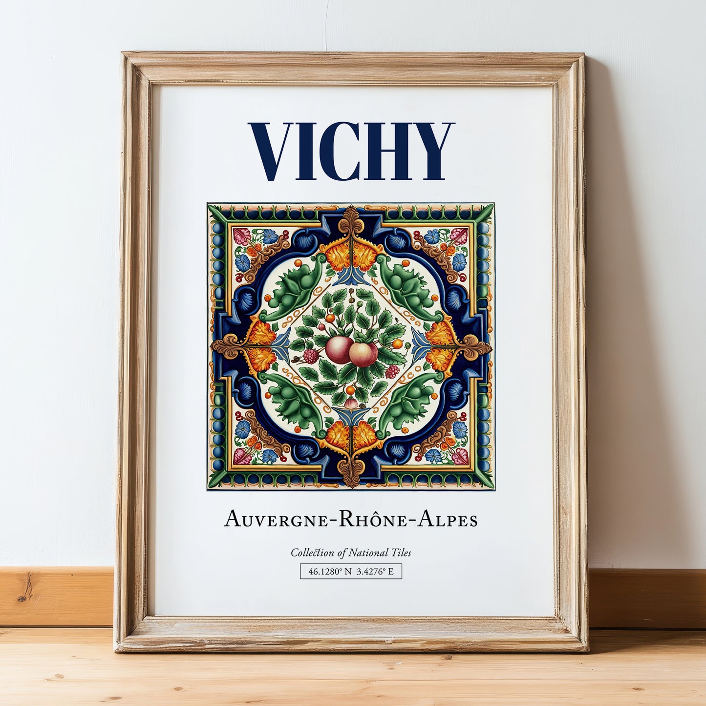 Vichy, France – Travel Print, in wooden frame leaning on the floor