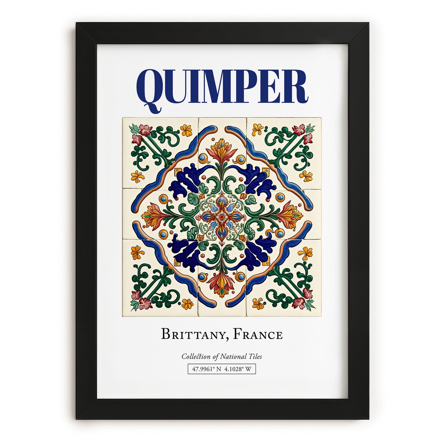 Quimper, France – Retro Travel Poster, in sleek black frame