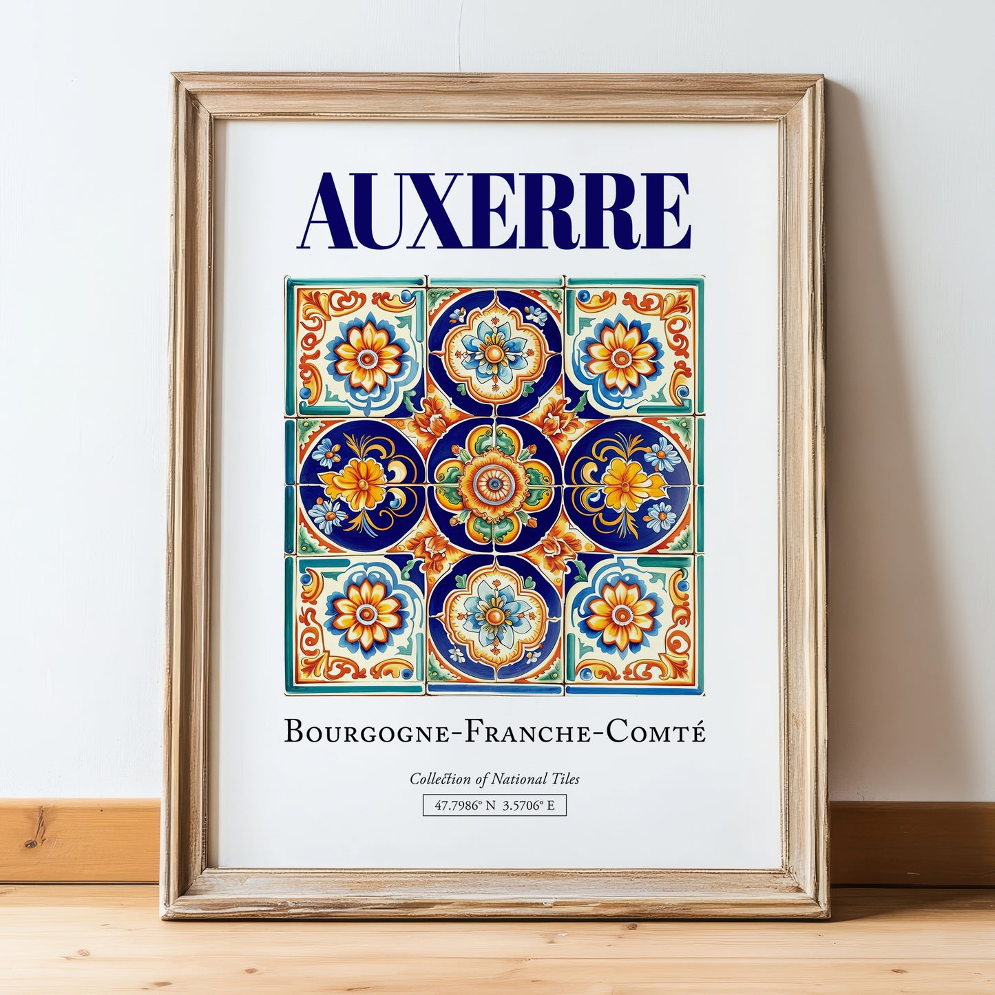 Auxerre, France – Travel Memories Wall Print, in wooden frame leaning on the floor
