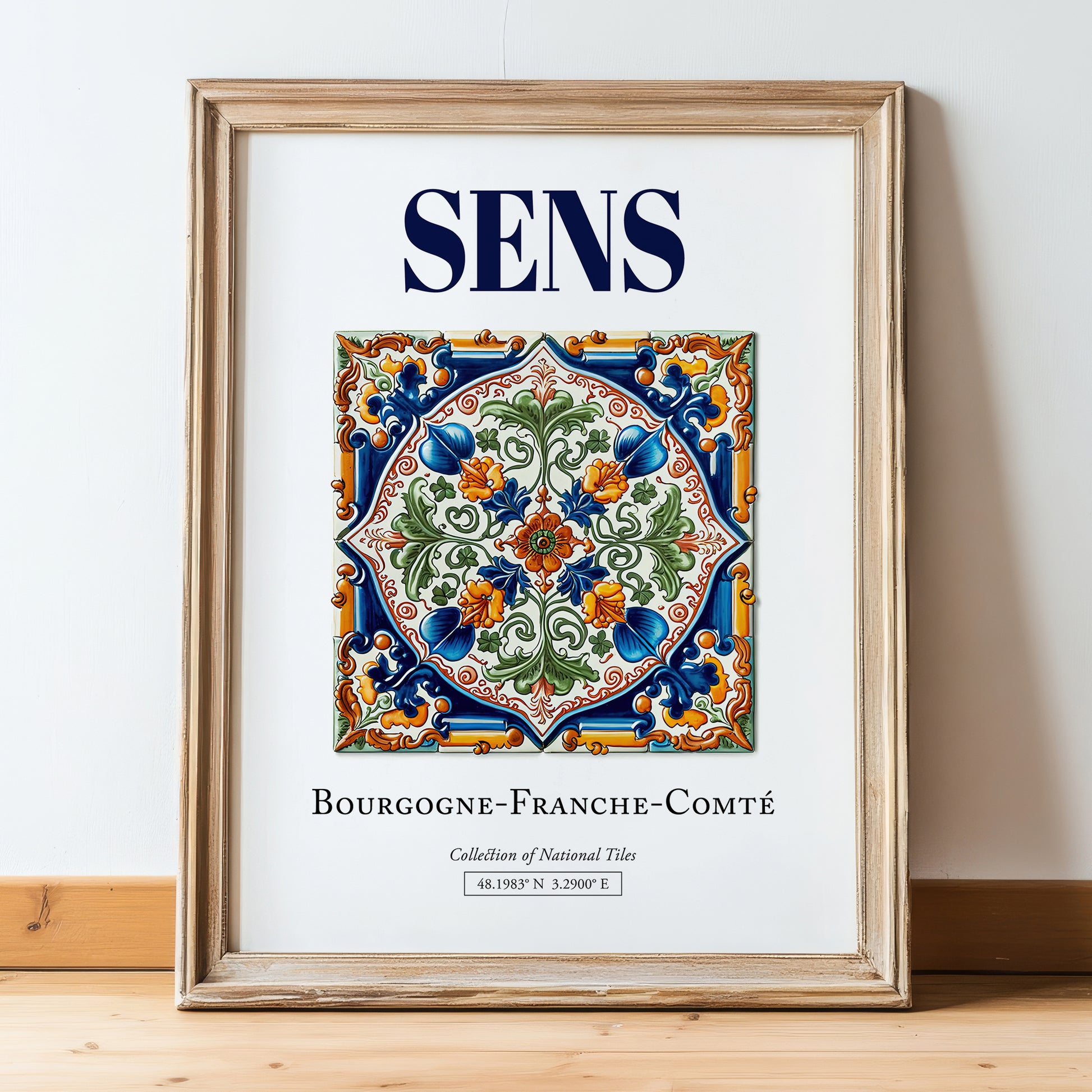Sens, France – Travel Destination Art, in wooden frame leaning on the floor