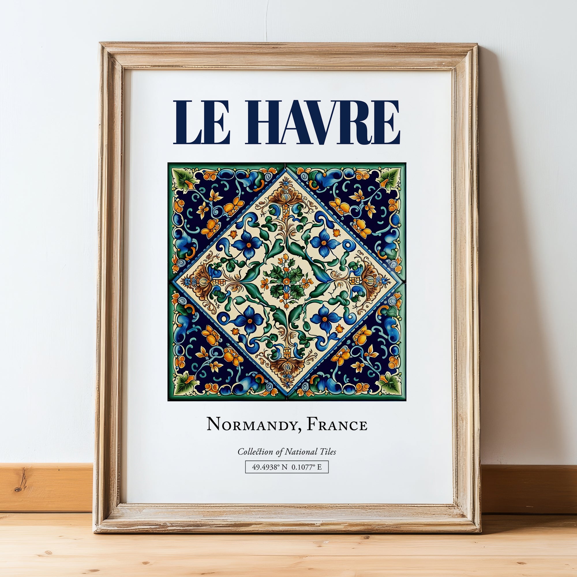 Le Havre, France – Travel Wall Decor, in wooden frame leaning on the floor
