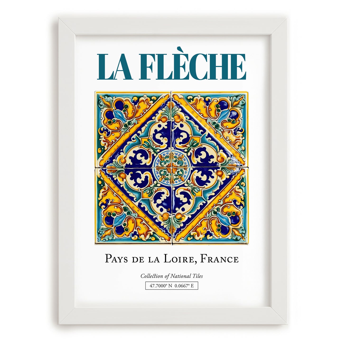 La Flèche, France – Away From Home Poster, placed in minimal white frame
