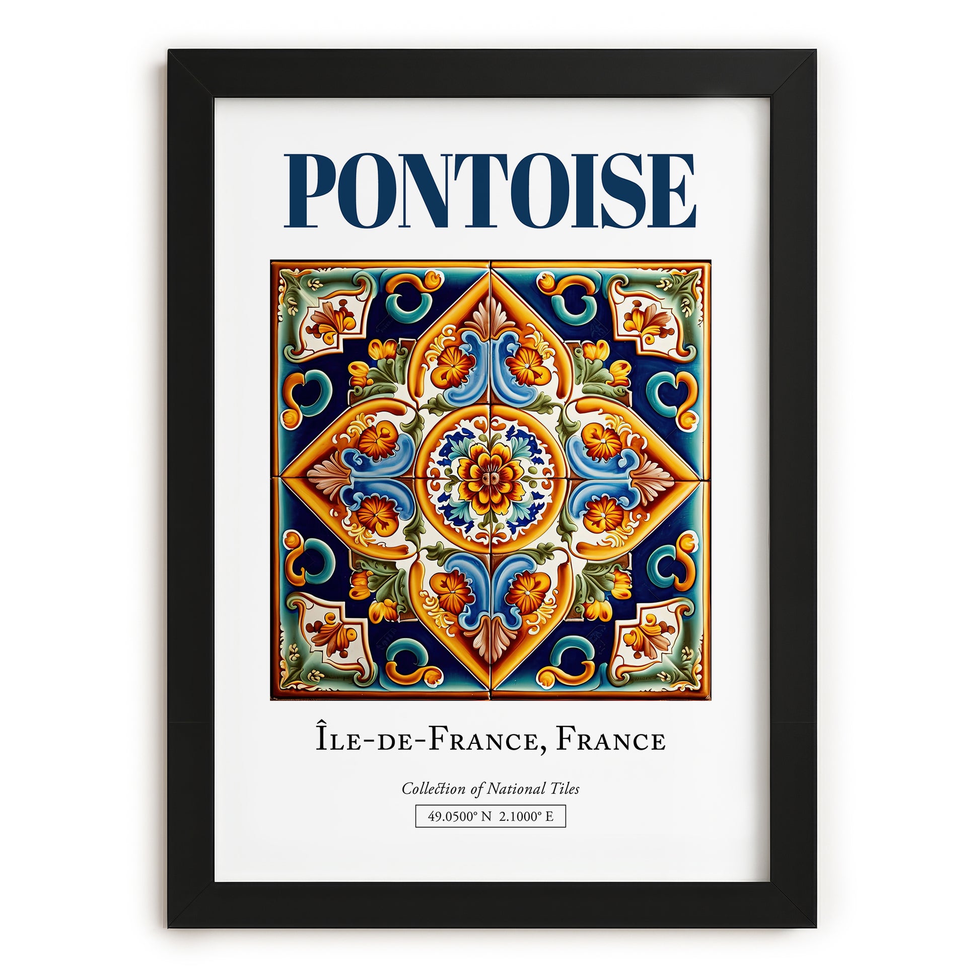 Pontoise, France – Retro Travel Poster, in sleek black frame
