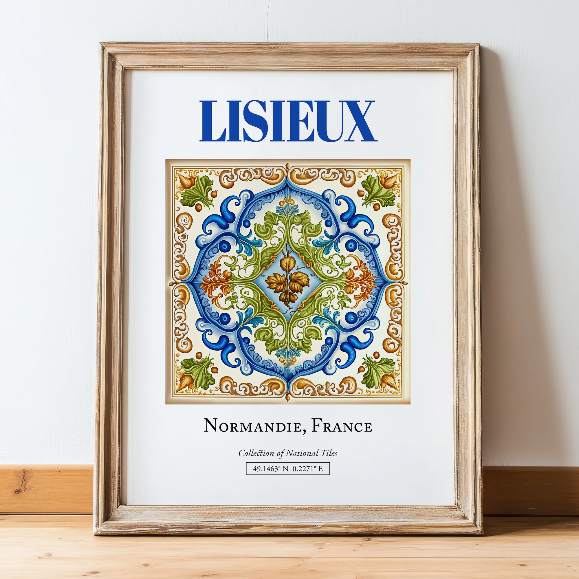 Lisieux, France – Travel Wall Decor, in wooden frame leaning on the floor