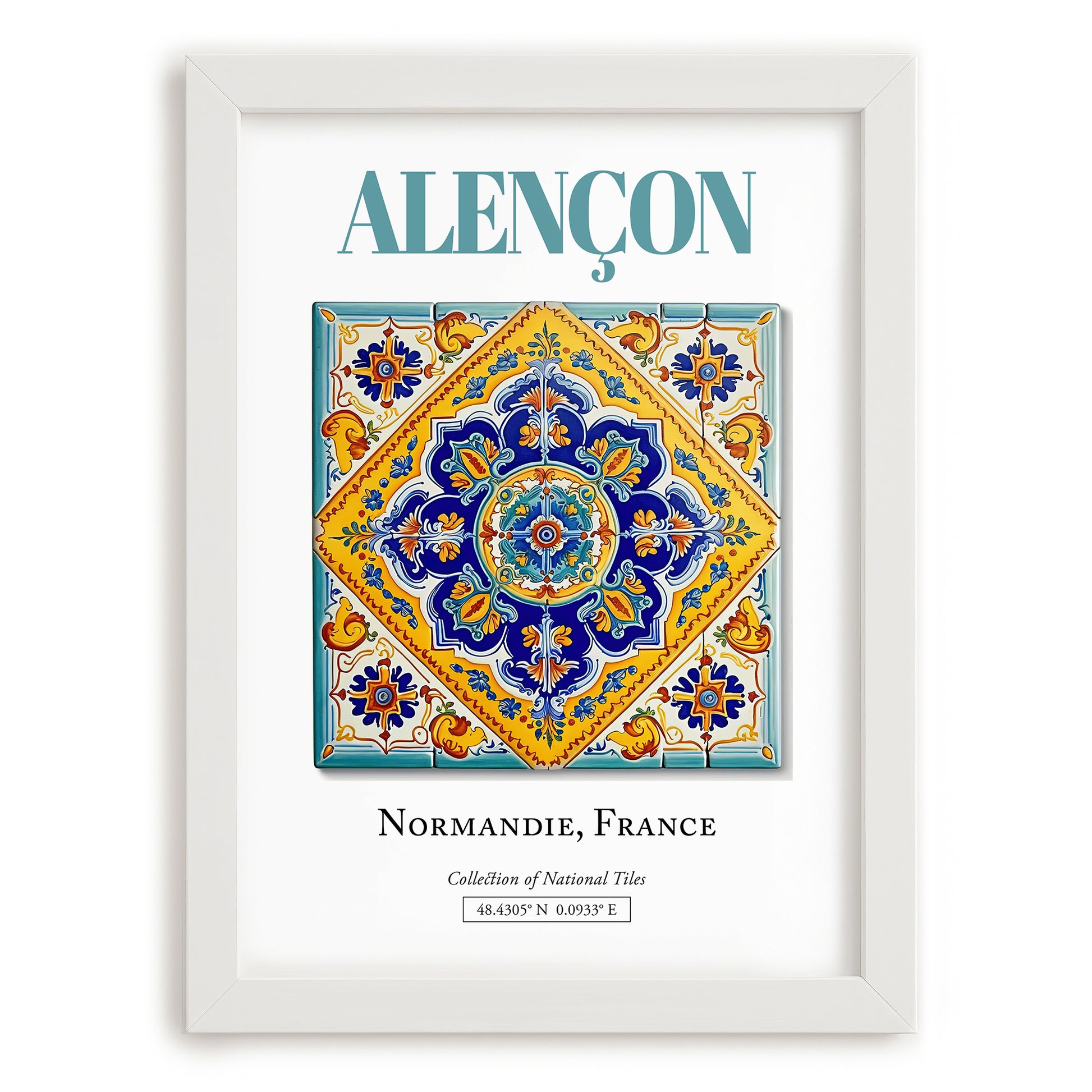Alençon, France – Travel Poster, placed in minimal white frame