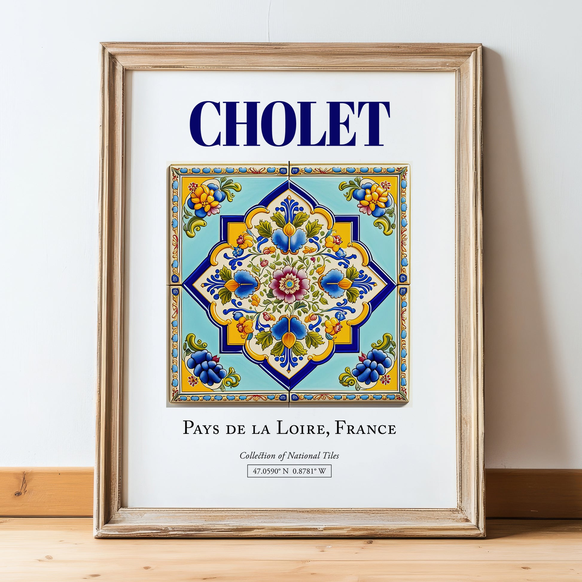 Cholet, France – Travel Wall Decor, in wooden frame leaning on the floor
