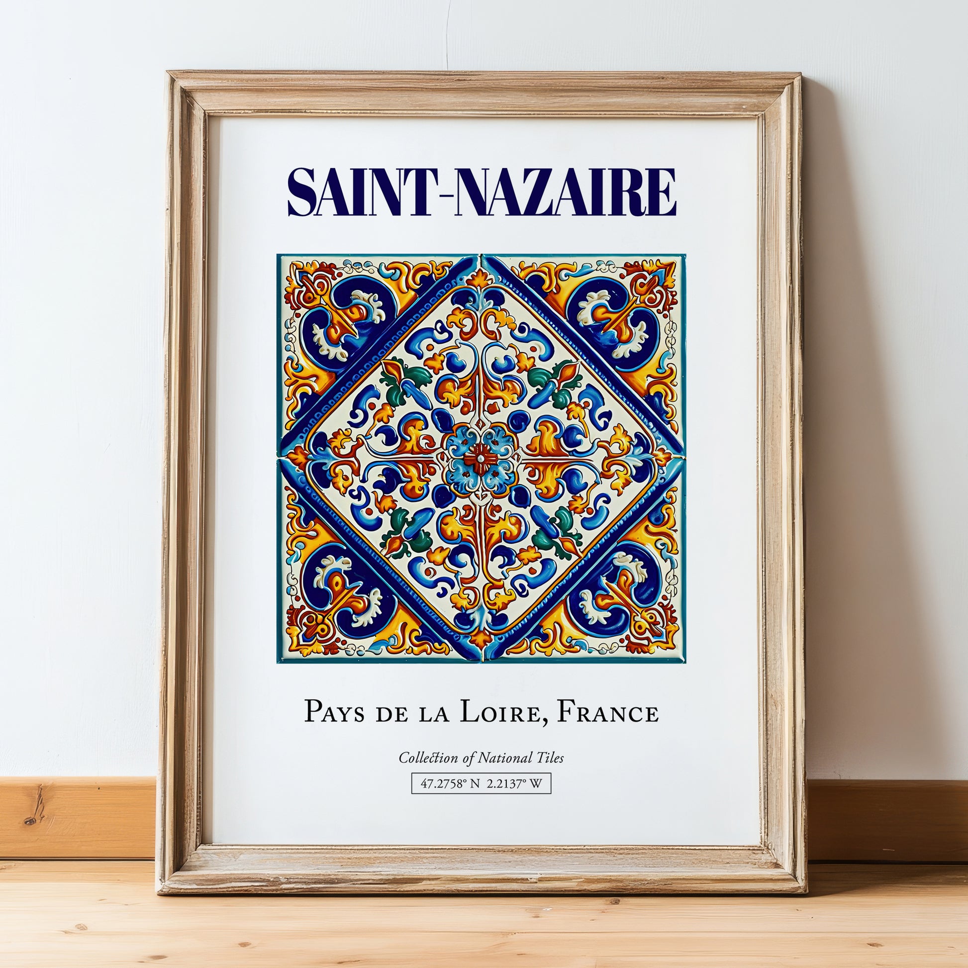 Saint-Nazaire, France – Travel Poster, in wooden frame leaning on the floor