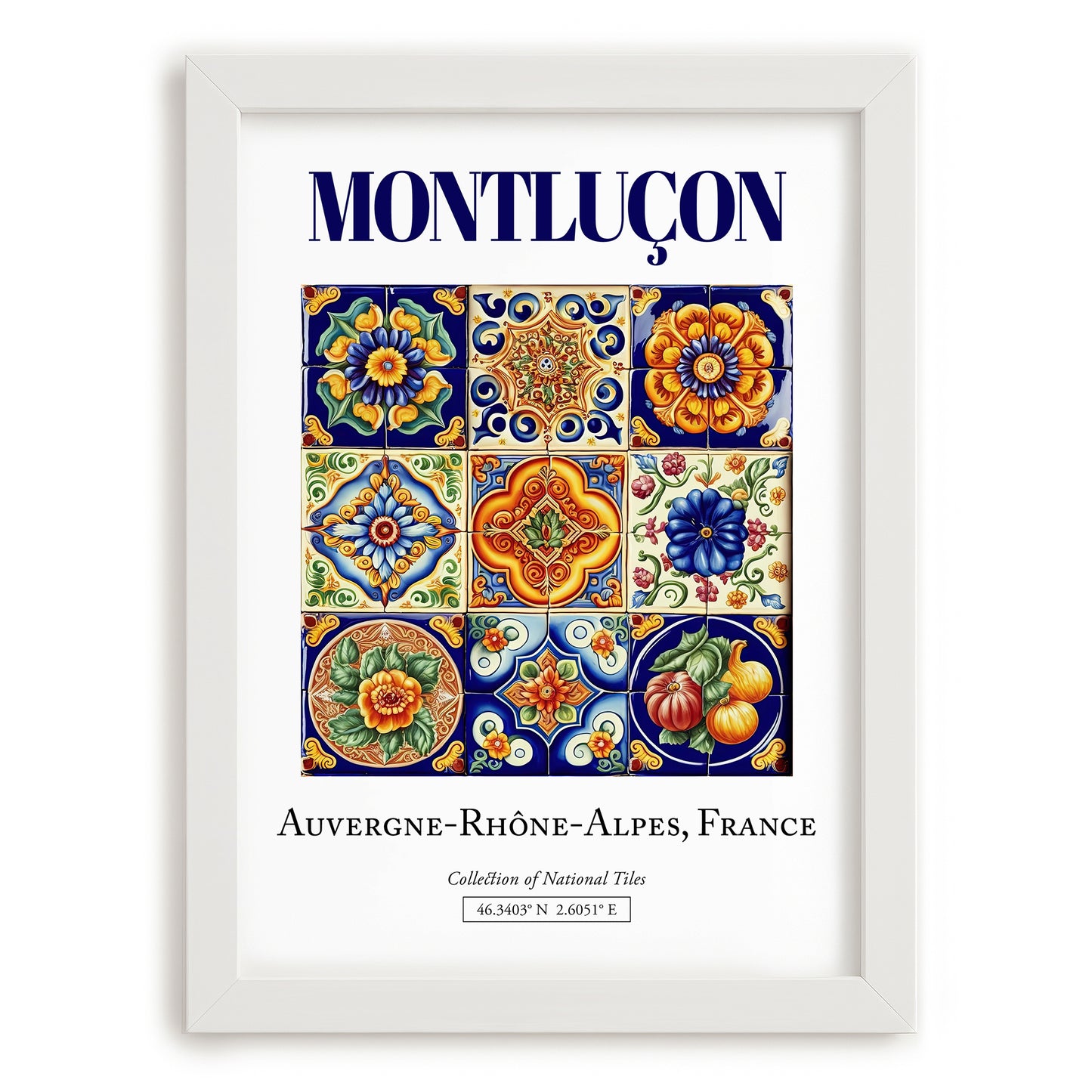 Montluçon, France – Travel Wall Art, placed in minimal white frame