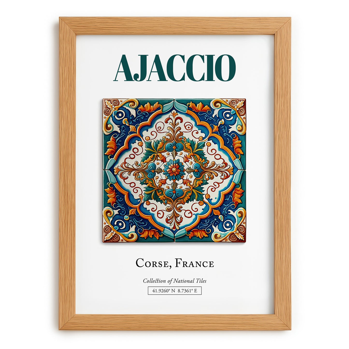 Ajaccio, France – World Travel Art, set in oak frame