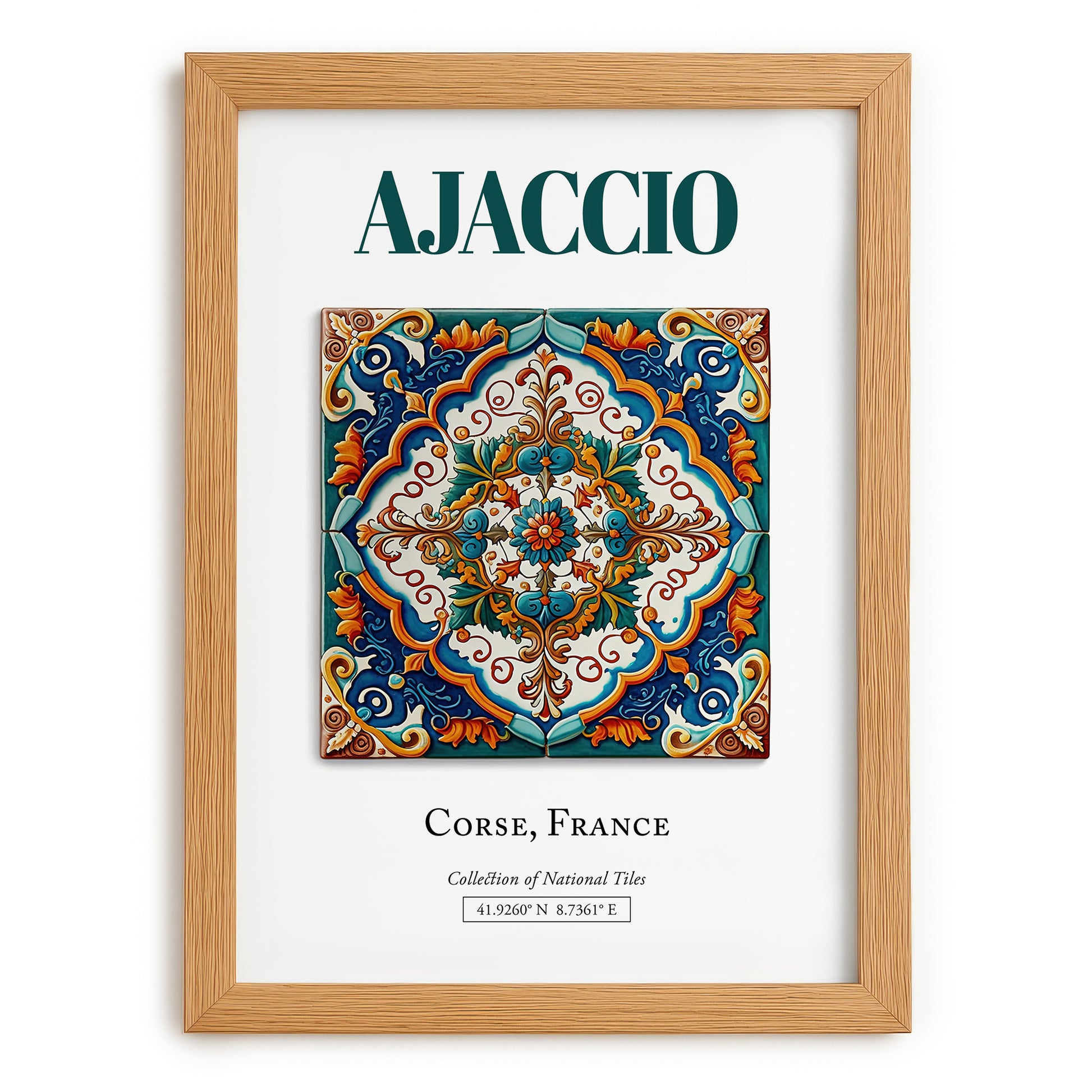Ajaccio, France – World Travel Art, set in oak frame