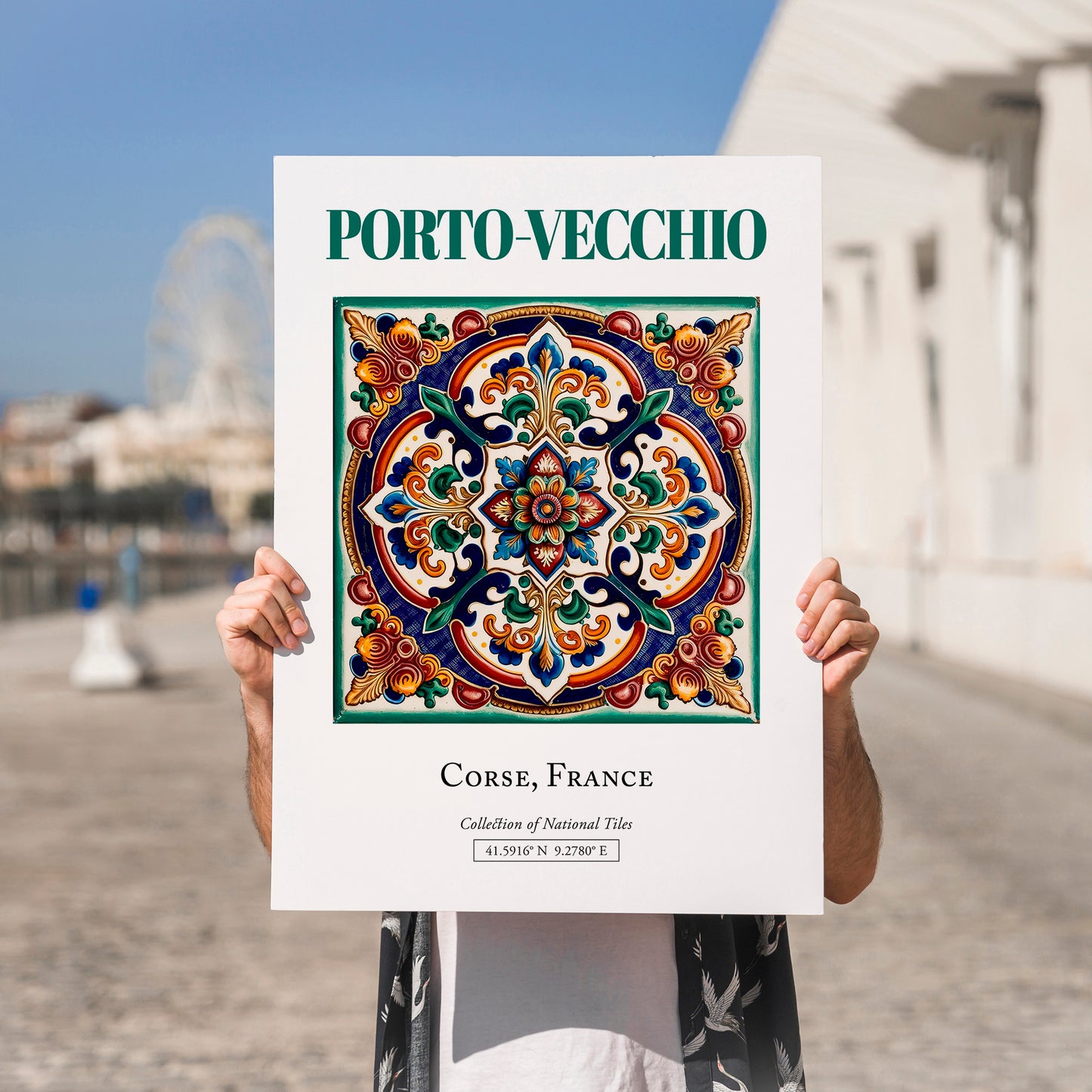 Porto-Vecchio, France – Illustrated Travel Poster, no-text version framed in wood