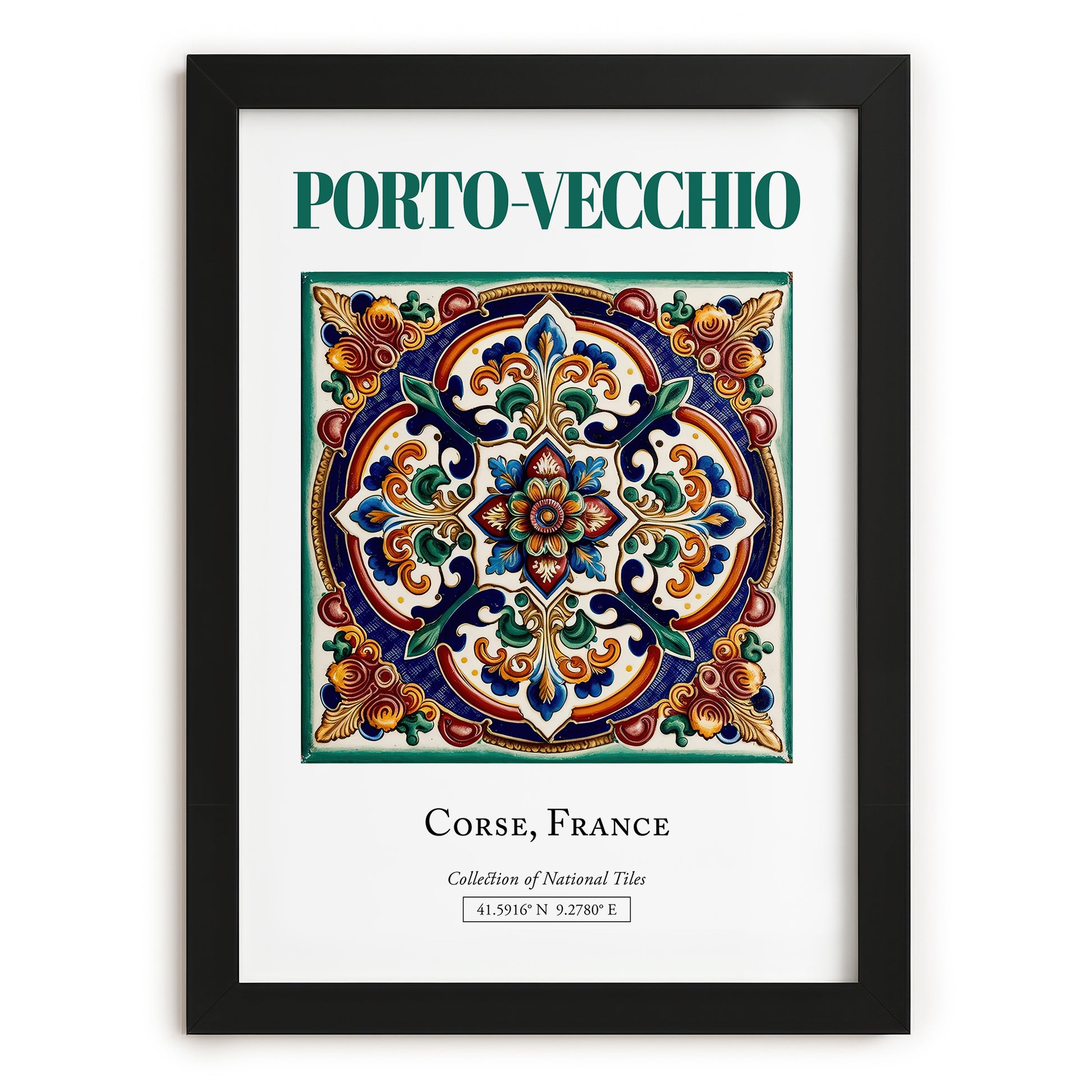 Porto-Vecchio, France – Illustrated Travel Poster, in sleek black frame