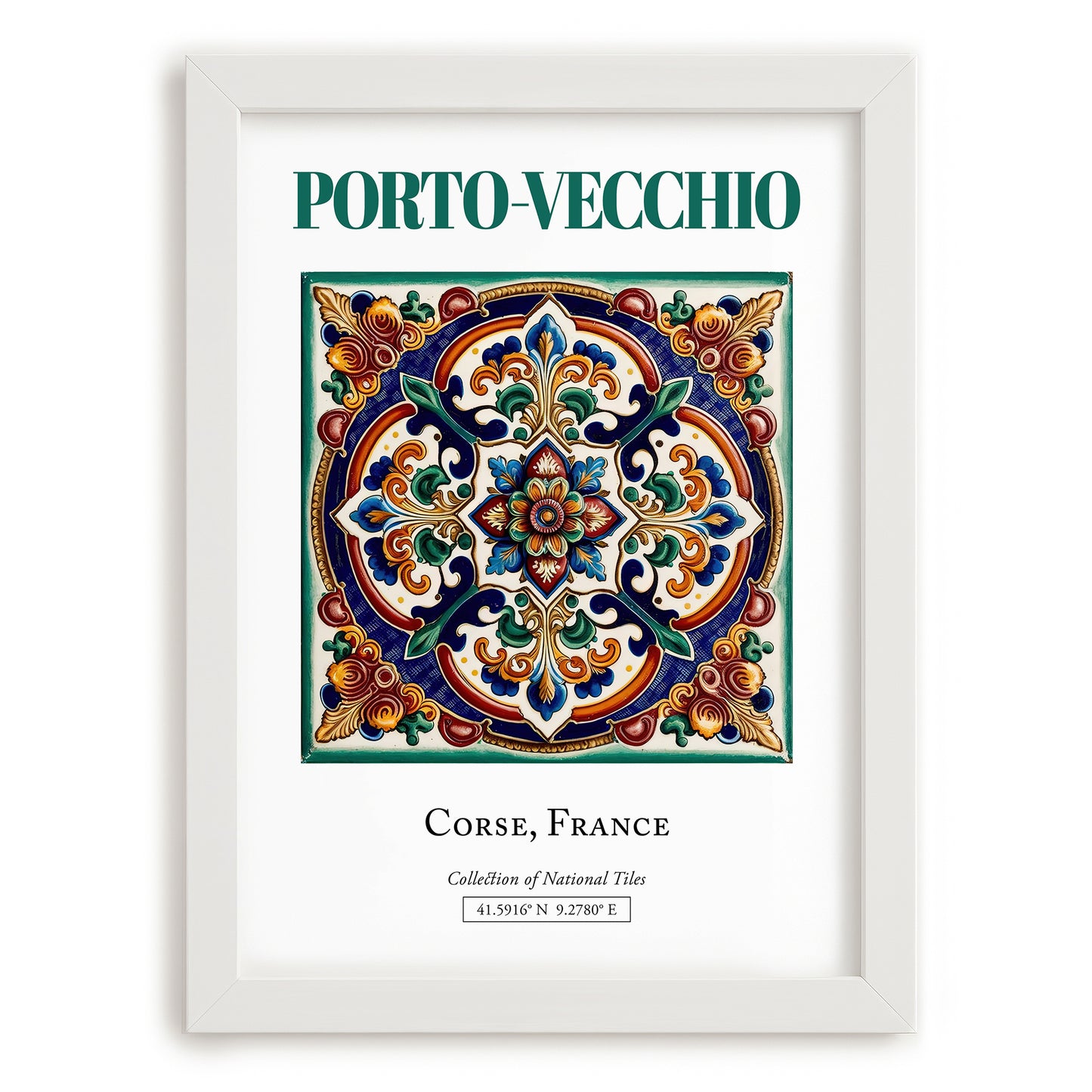 Porto-Vecchio, France – Illustrated Travel Poster, placed in minimal white frame